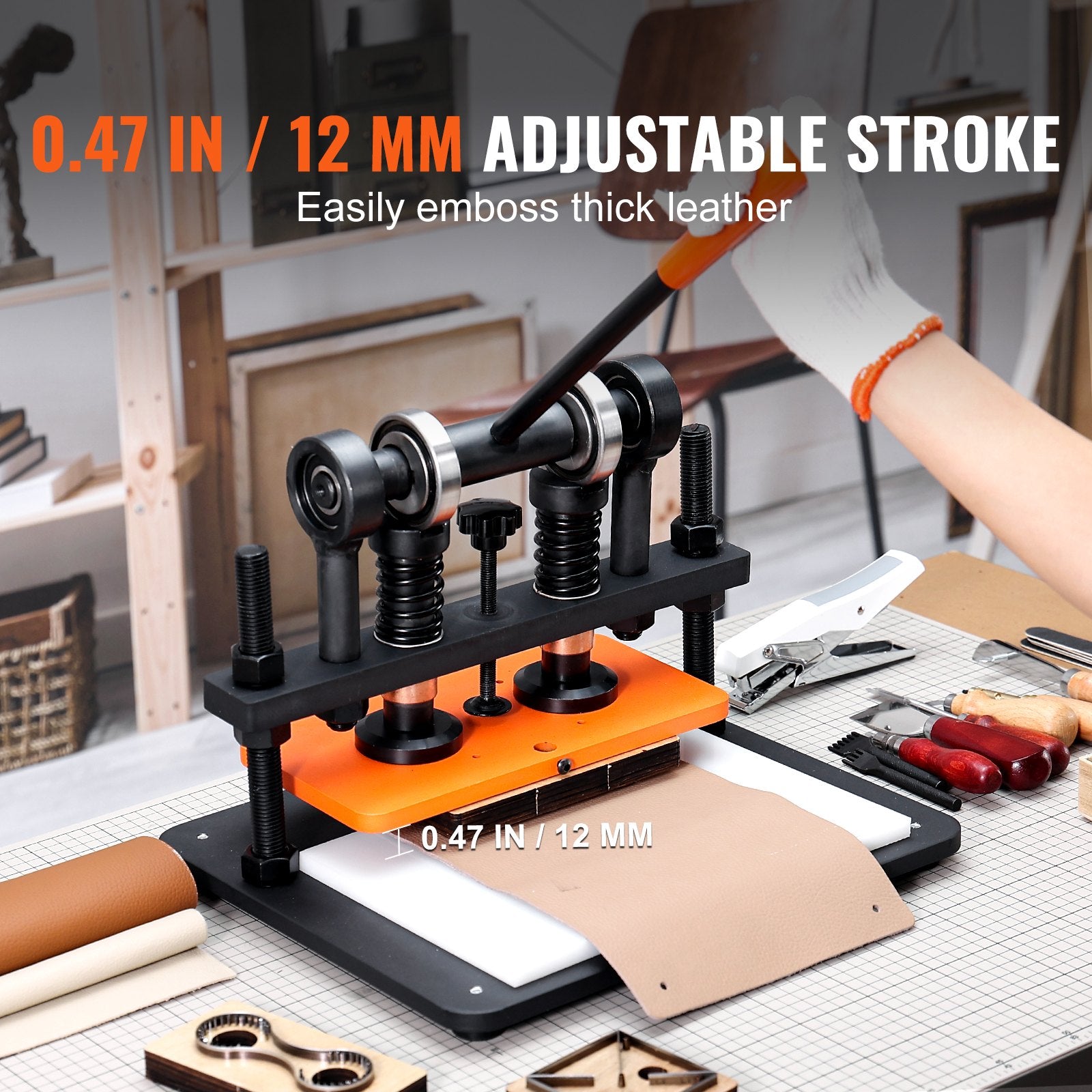 Cutters: VEVOR Leather Cutting Machine, 11 x 5.5 in Embossing Plate Manual Die Cutter, 0.47 in Pressure Stroke Leather Embossing Machine, Dual Guide Shafts Die Cut Machine for Various of Materials