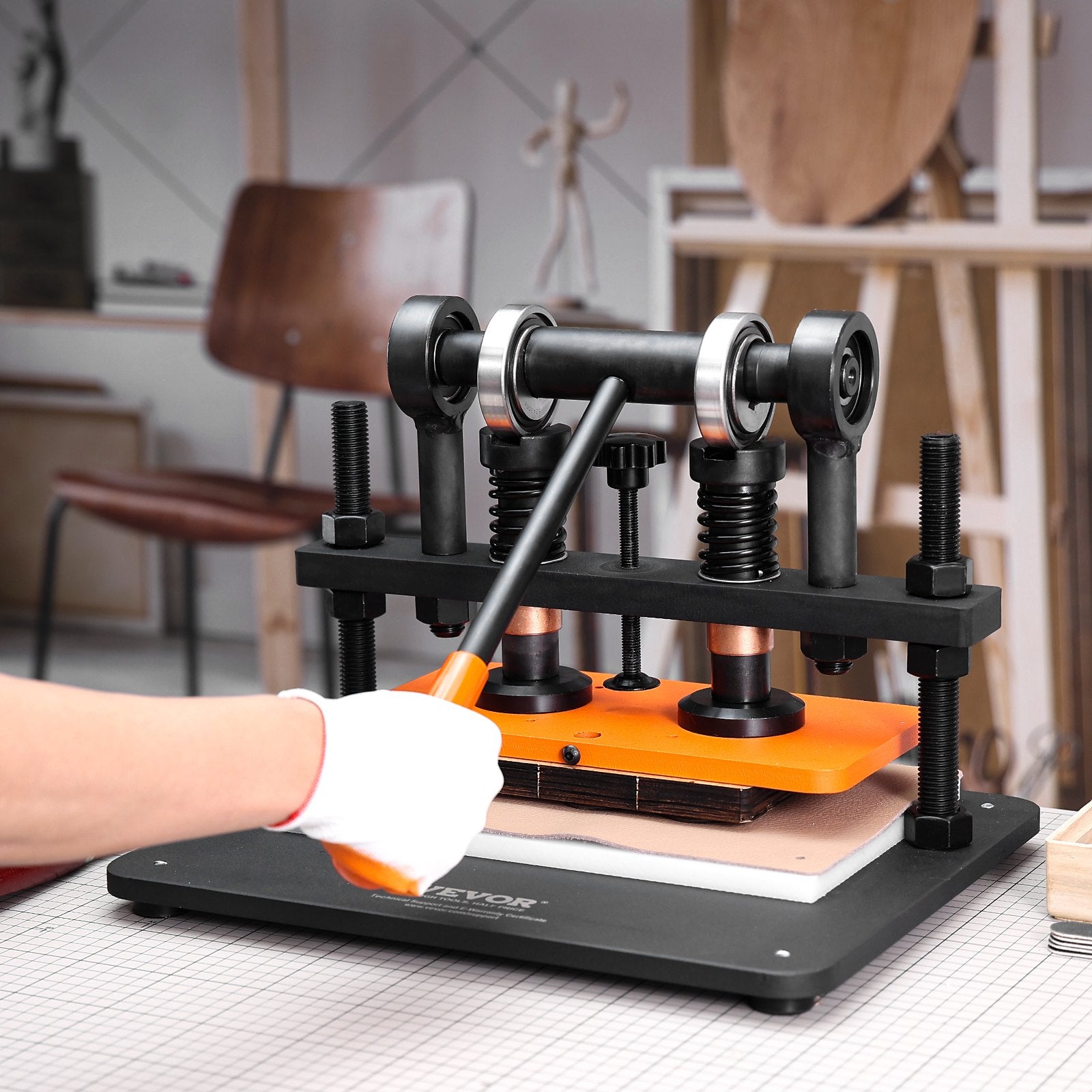 Cutters: VEVOR Leather Cutting Machine, 11 x 5.5 in Embossing Plate Manual Die Cutter, 0.47 in Pressure Stroke Leather Embossing Machine, Dual Guide Shafts Die Cut Machine for Various of Materials