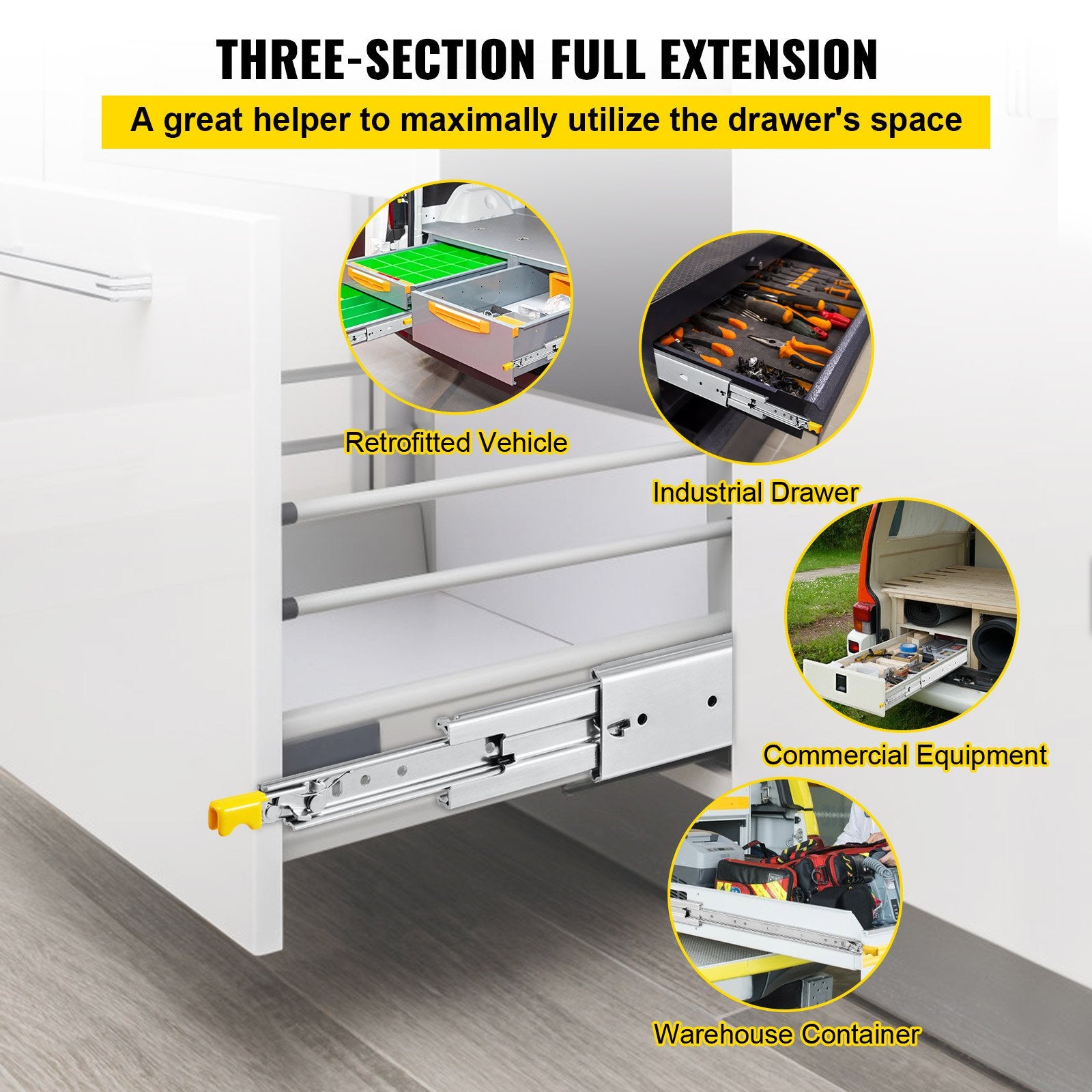 Basketball & Basketball Accessories: VEVOR Drawer Slides with Lock, 1 Pair 40 inch, Heavy-Duty Industrial Steel up to 500 lbs Capacity, 3-Fold Full Extension, Ball Bearing Lock-in & Lock-Out, Side Mount
