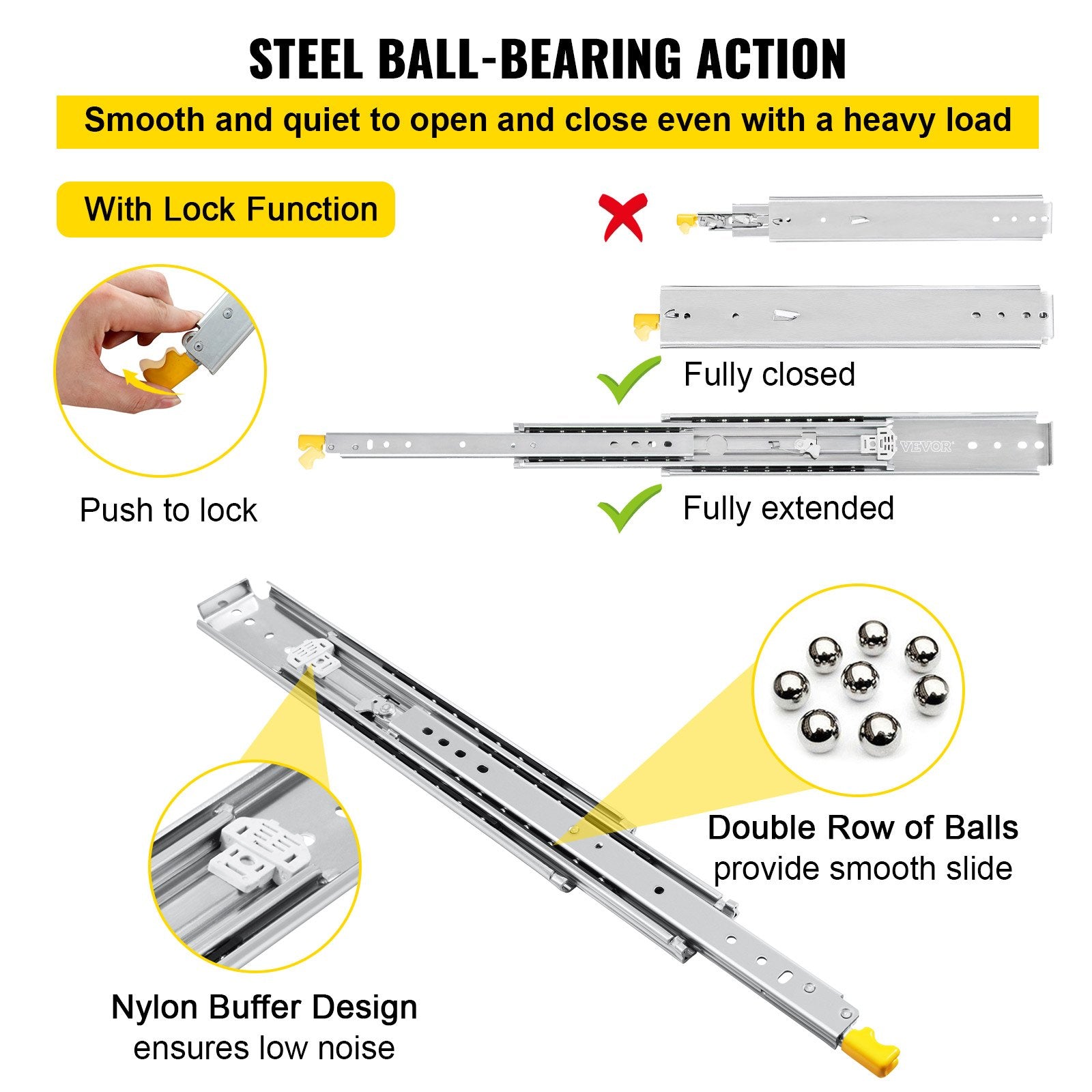 Basketball & Basketball Accessories: VEVOR Drawer Slides with Lock, 1 Pair 40 inch, Heavy-Duty Industrial Steel up to 500 lbs Capacity, 3-Fold Full Extension, Ball Bearing Lock-in & Lock-Out, Side Mount