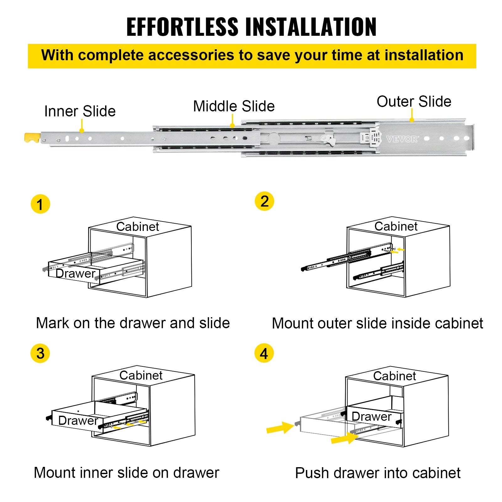Basketball & Basketball Accessories: VEVOR Drawer Slides with Lock, 1 Pair 40 inch, Heavy-Duty Industrial Steel up to 500 lbs Capacity, 3-Fold Full Extension, Ball Bearing Lock-in & Lock-Out, Side Mount