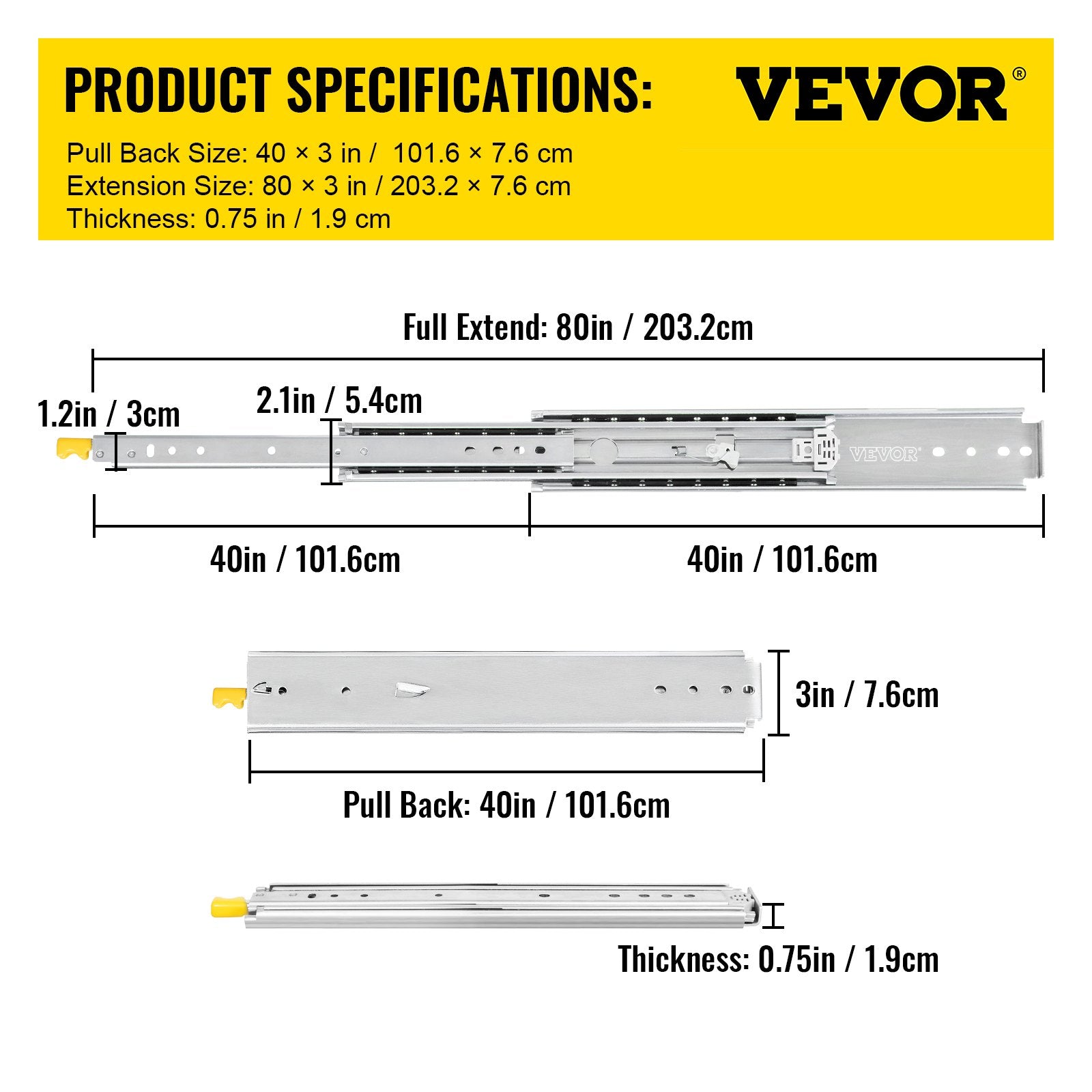 Basketball & Basketball Accessories: VEVOR Drawer Slides with Lock, 1 Pair 40 inch, Heavy-Duty Industrial Steel up to 500 lbs Capacity, 3-Fold Full Extension, Ball Bearing Lock-in & Lock-Out, Side Mount