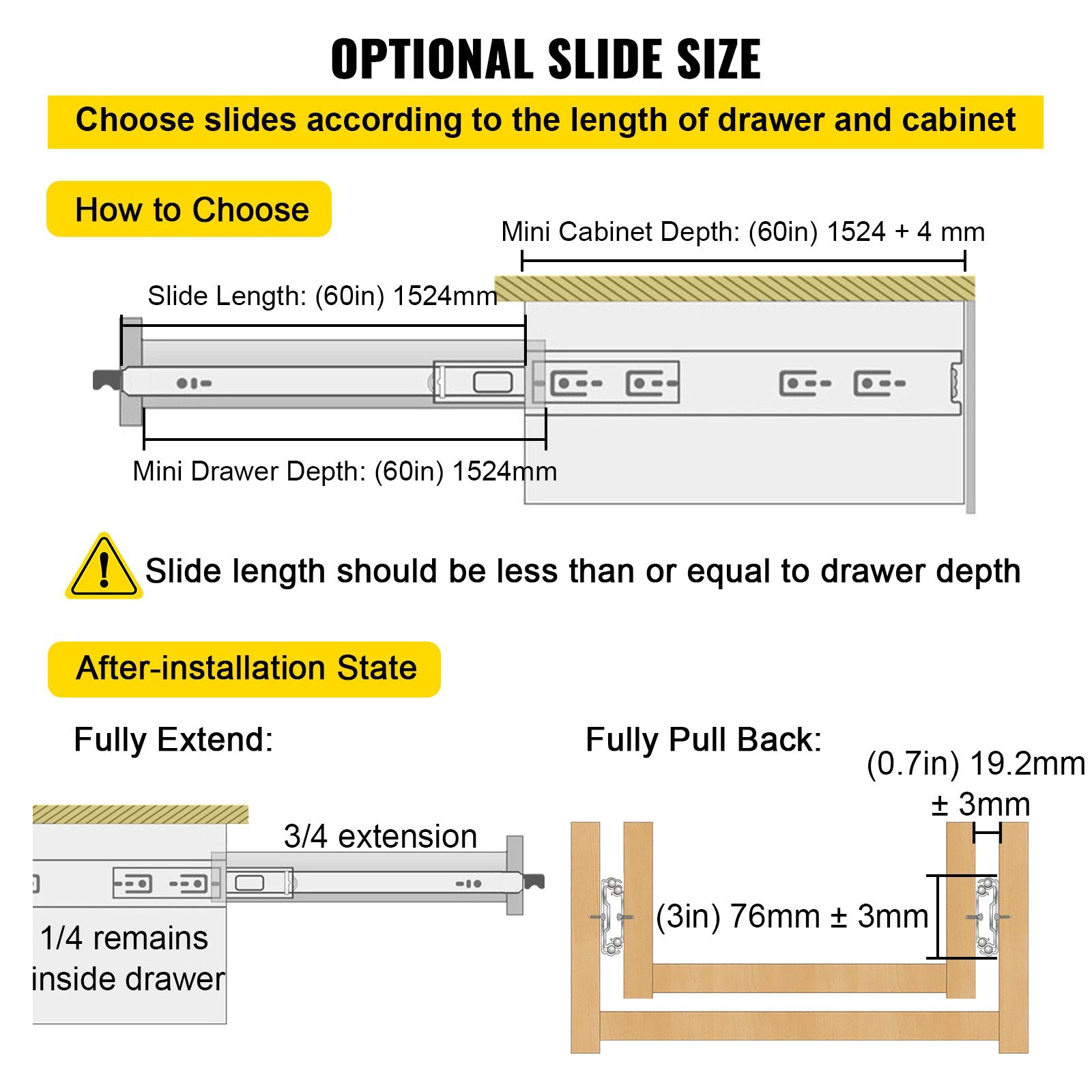 Drawer Slides with Lock, 1 Pair 60 inch, Heavy-Duty Industrial Steel up to 500 lbs Capacity, 3-Fold Full Extension, Ball Bearing Lock-in & Lock-Out, Side Mount