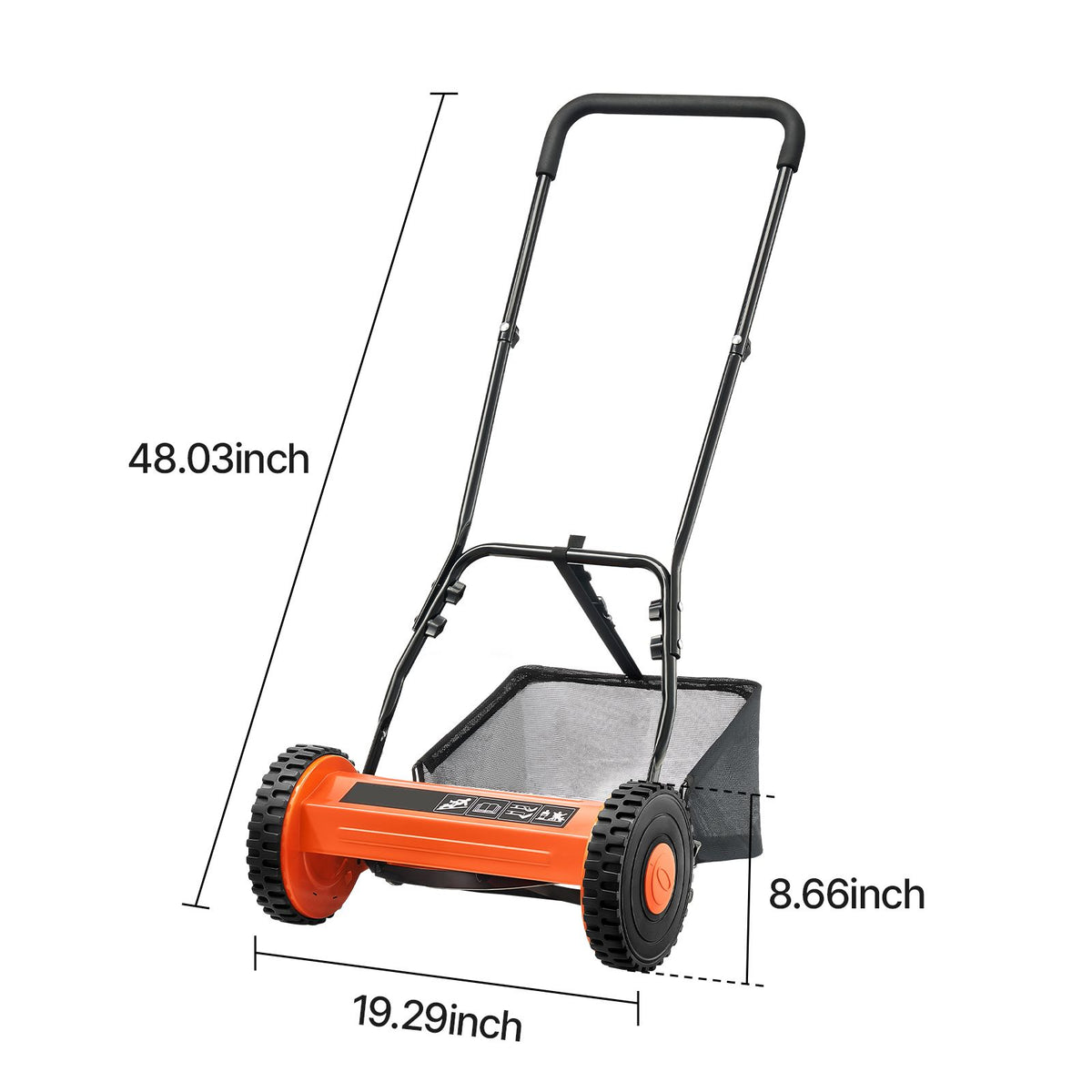 Push Reel Lawn Mower 35 cm, 5 Blades Manual Push Mower No Motor, 15-45 mm Adjustable Cutting Height, Walk-Behind Lawn Mowers with Grass Catcher Bag for Green Lawns, Driveways, Courtyards