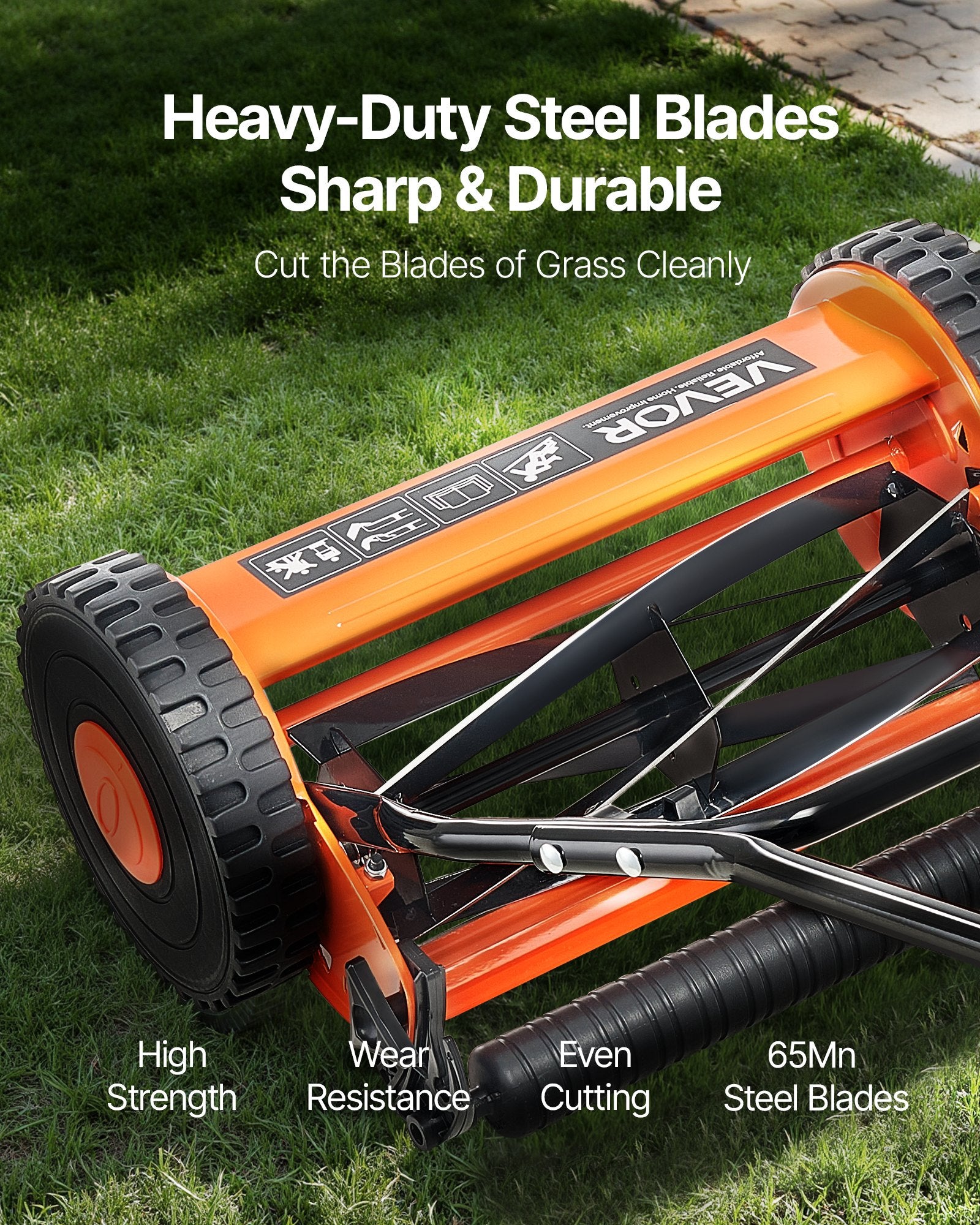 Gardening Tools: VEVOR 40cm Push Reel Lawn Mower 5-Blade Adjustable Height Grass Catcher 2-Wheel