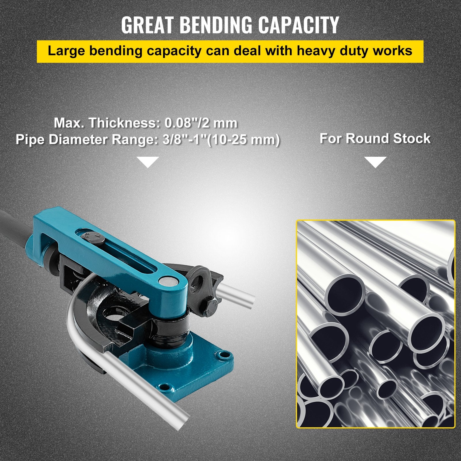 Rebar Cutters: VEVOR Pipe Tube Bender, 3/8" to 1" Manual Pipe Tube Bender, with 7 Dies, Heavy Duty Tube Bender Tubing of Steel Metal Copper, for Repair Shops, Blue