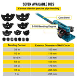 Rebar Cutters: VEVOR Pipe Tube Bender, 3/8" to 1" Manual Pipe Tube Bender, with 7 Dies, Heavy Duty Tube Bender Tubing of Steel Metal Copper, for Repair Shops, Blue
