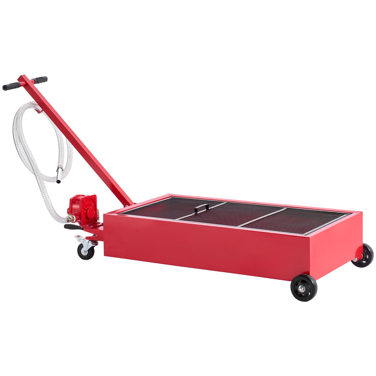 Low Profile Oil Drain Pan, 75.7 L Capacity, Rolling Oil Drain Pan with Manual Pump, 2.2 m Hose & T Folding Handle, Leak-proof & Corrosion-resistant, Fit for Cars, SUVs, Trucks, ATVs, Red