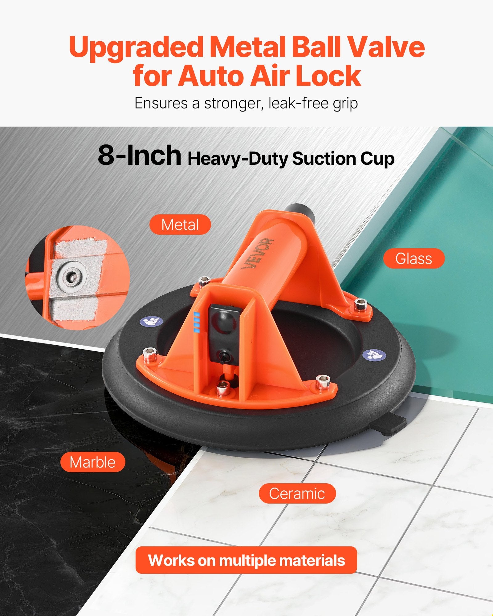 Tattoo Suppliers: VEVOR Vacuum Suction Cup, 203 mm Vacuum Glass Lifter with ABS Handle, 180 kg Max Lifting Capacity Tile Suction Cup Tool with Carrying Case for Lifting Large Tile, Granite, Drywall, Windows (1-Pack)