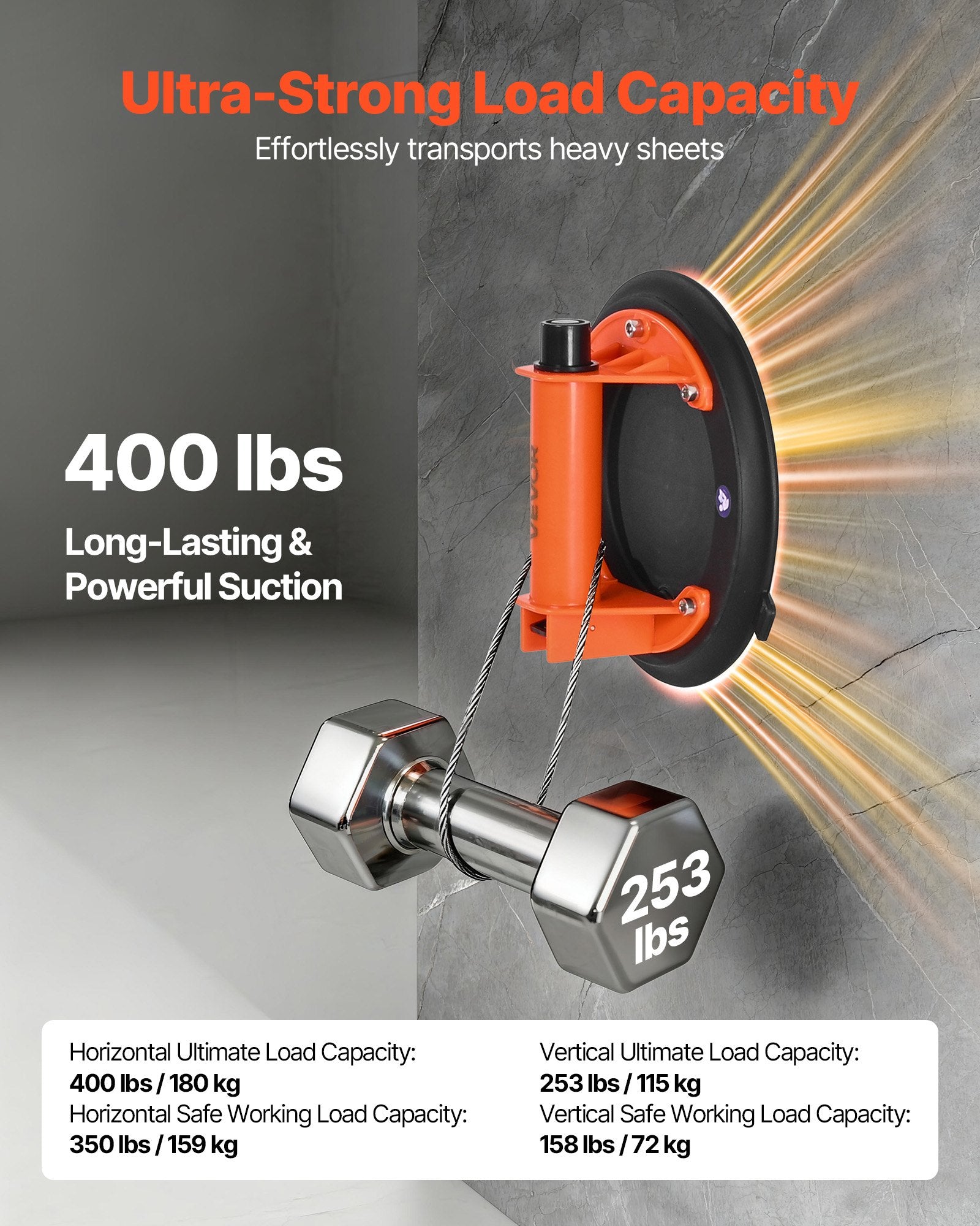 Tattoo Suppliers: VEVOR Vacuum Suction Cup, 203 mm Vacuum Glass Lifter with ABS Handle, 180 kg Max Lifting Capacity Tile Suction Cup Tool with Carrying Case for Lifting Large Tile, Granite, Drywall, Windows (1-Pack)