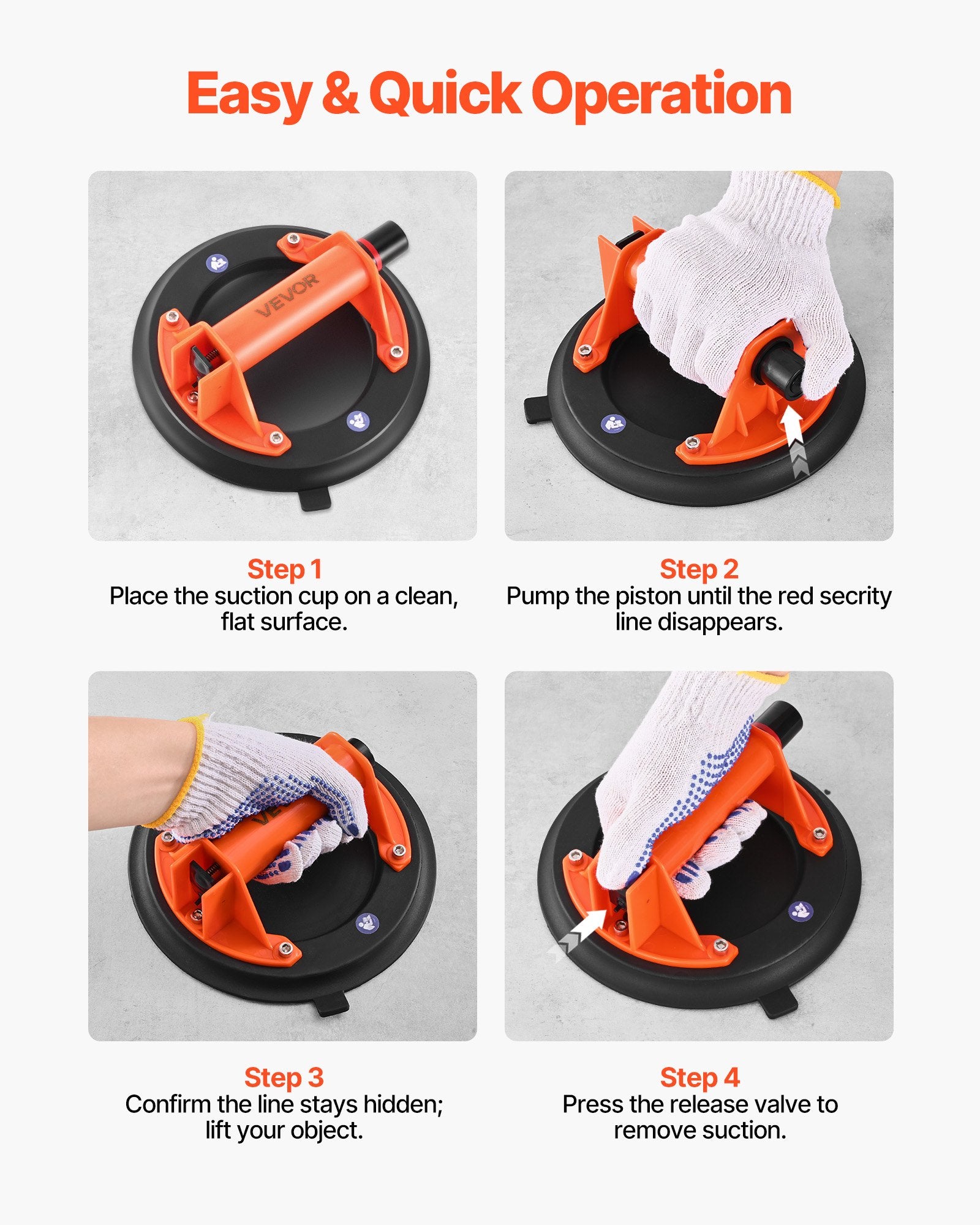 Tattoo Suppliers: VEVOR Vacuum Suction Cup, 203 mm Vacuum Glass Lifter with ABS Handle, 180 kg Max Lifting Capacity Tile Suction Cup Tool with Carrying Case for Lifting Large Tile, Granite, Drywall, Windows (1-Pack)