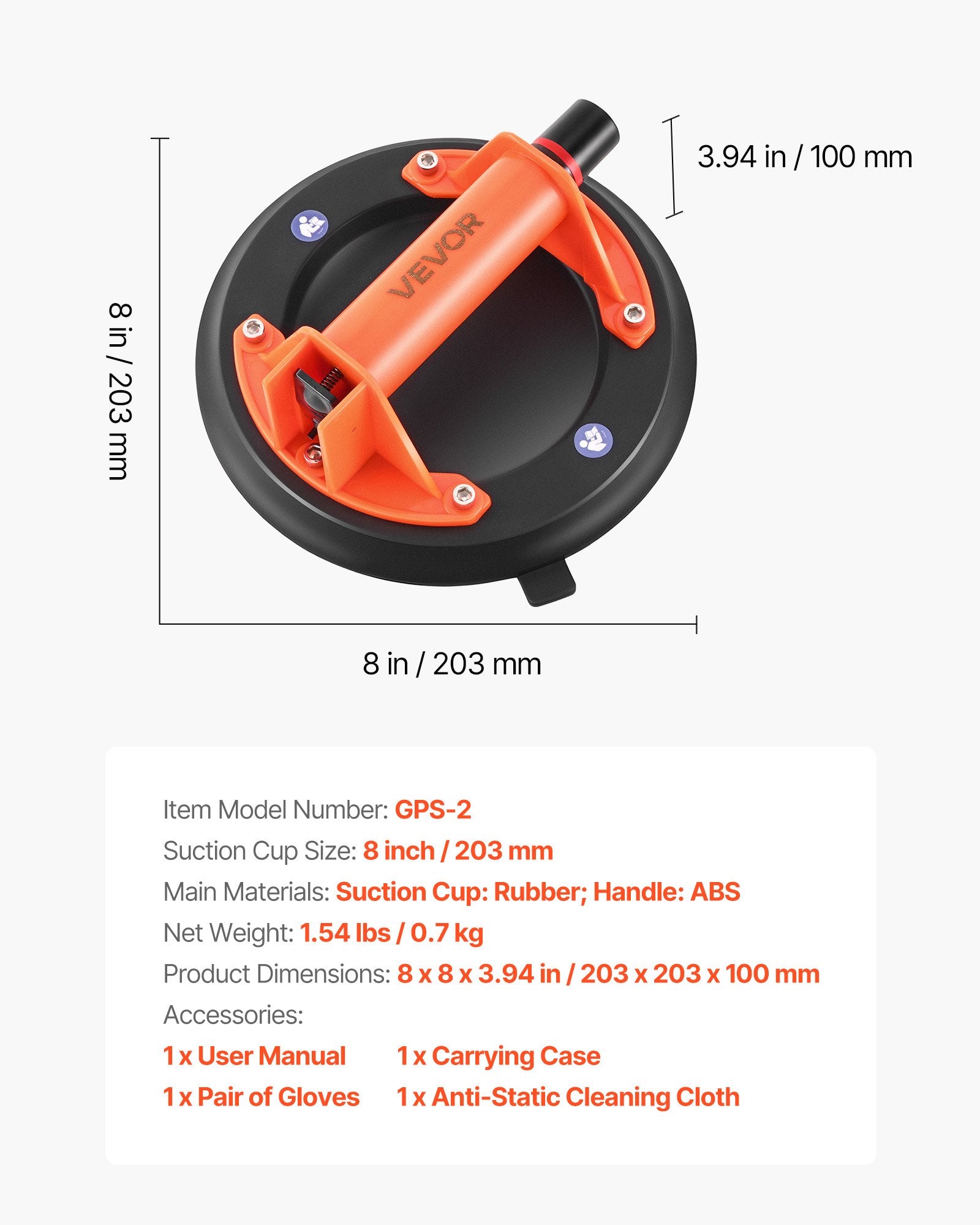 Tattoo Suppliers: VEVOR Vacuum Suction Cup, 203 mm Vacuum Glass Lifter with ABS Handle, 180 kg Max Lifting Capacity Tile Suction Cup Tool with Carrying Case for Lifting Large Tile, Granite, Drywall, Windows (1-Pack)
