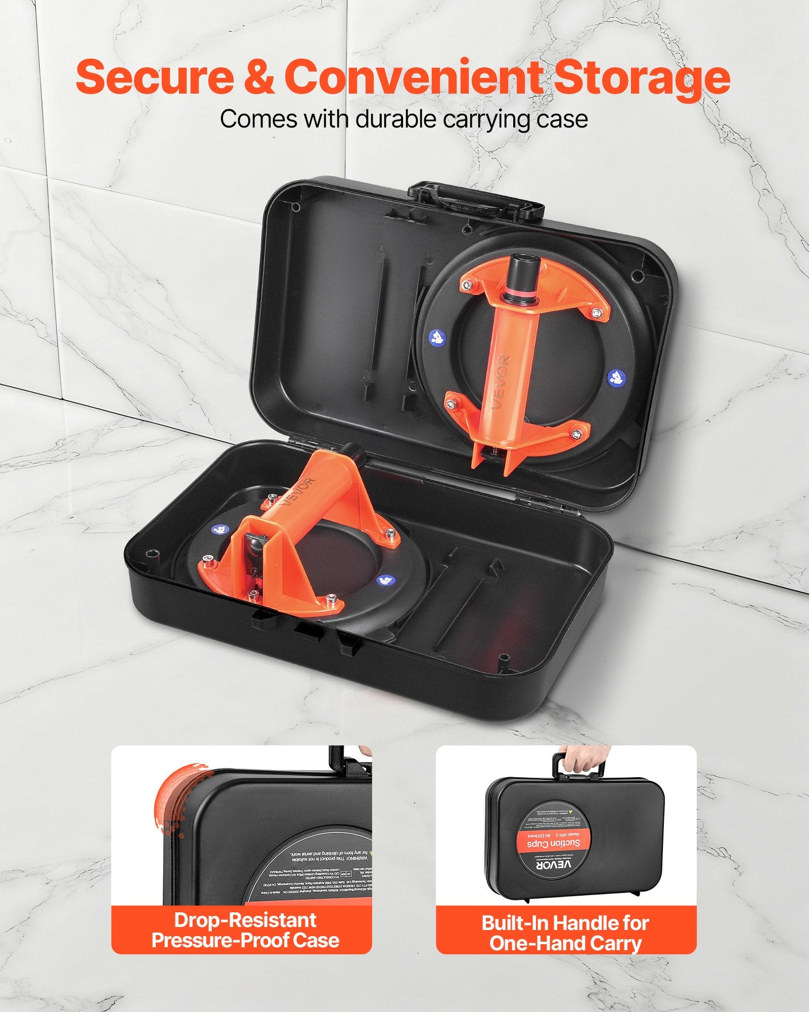 Tattoo Suppliers: VEVOR Vacuum Suction Cup, 203 mm Vacuum Glass Lifter with ABS Handle, 180 kg Max Lifting Capacity Tile Suction Cup Tool with Carrying Case for Lifting Large Tile, Granite, Drywall, Windows (2-Pack)