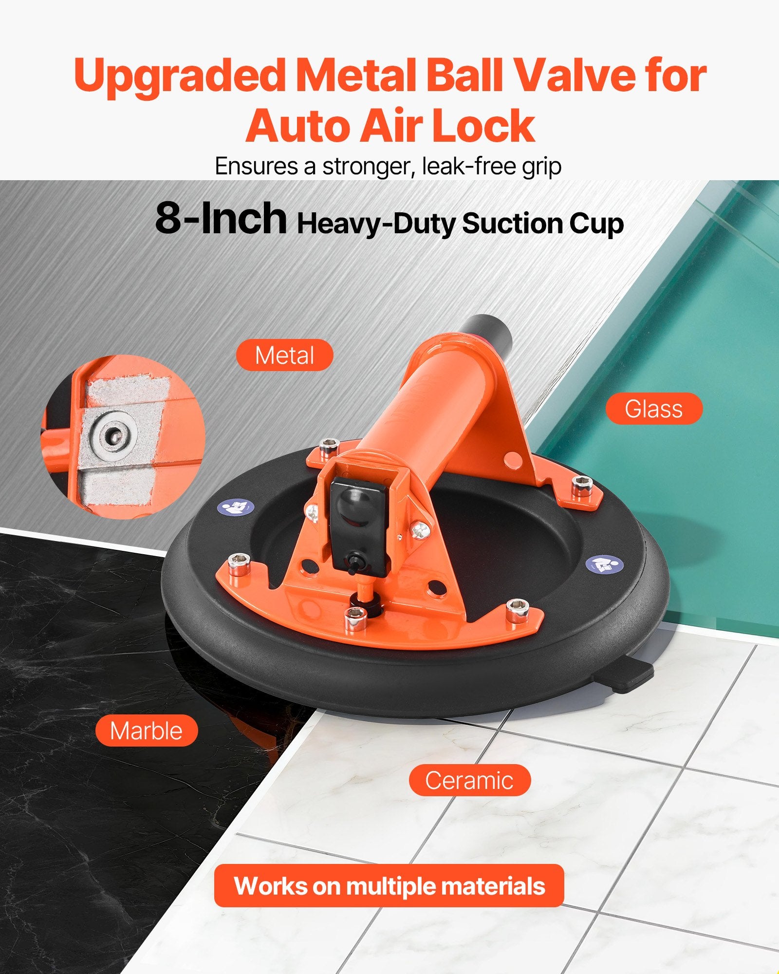 Tattoo Suppliers: VEVOR Vacuum Suction Cup, 203 mm Vacuum Glass Lifter with Metal Handle, 195 kg Max Lifting Capacity Tile Suction Cup Tool with Carrying Case for Lifting Large Tile, Granite, Drywall, Windows (2-Pack)