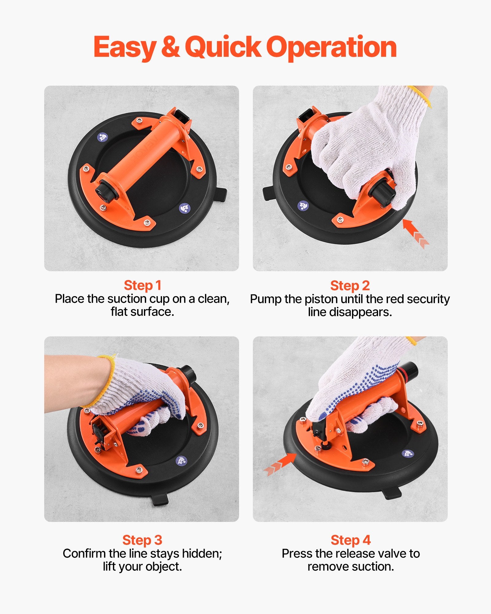 Tattoo Suppliers: VEVOR Vacuum Suction Cup, 203 mm Vacuum Glass Lifter with Metal Handle, 195 kg Max Lifting Capacity Tile Suction Cup Tool with Carrying Case for Lifting Large Tile, Granite, Drywall, Windows (2-Pack)