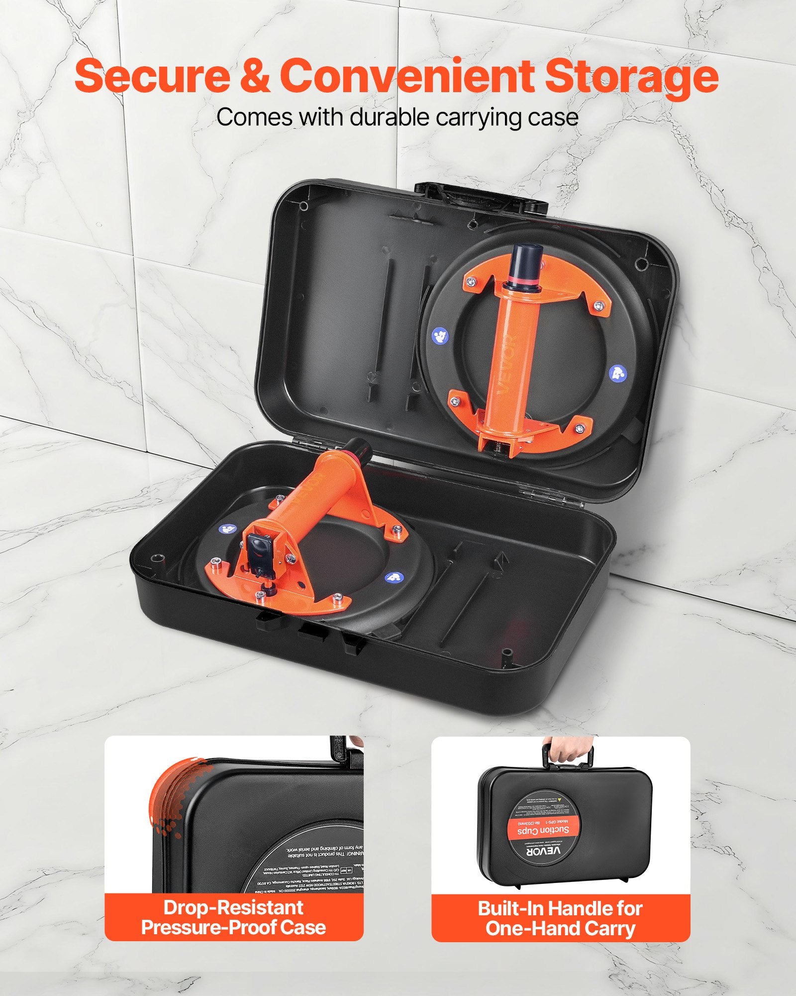 Tattoo Suppliers: VEVOR Vacuum Suction Cup, 203 mm Vacuum Glass Lifter with Metal Handle, 195 kg Max Lifting Capacity Tile Suction Cup Tool with Carrying Case for Lifting Large Tile, Granite, Drywall, Windows (2-Pack)