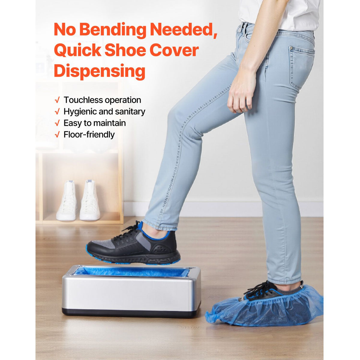 Shoe Cover Dispenser, Automatic Shoe Covers Dispenser with 100 Pcs of Non-Slip Disposable Shoes Covers, Fits Size Up to US 11, for Home, Office, Lab, Factory, Hospital, Indoor Use, Silver