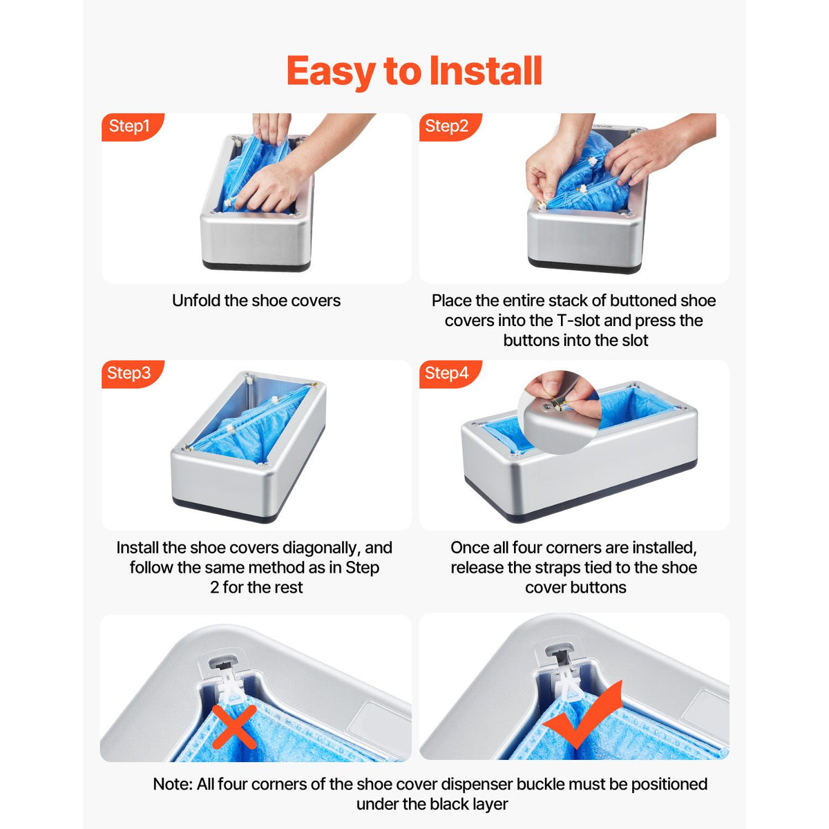 Shoe Cover Dispenser, Automatic Shoe Covers Dispenser with 100 Pcs of Non-Slip Disposable Shoes Covers, Fits Size Up to US 11, for Home, Office, Lab, Factory, Hospital, Indoor Use, Silver