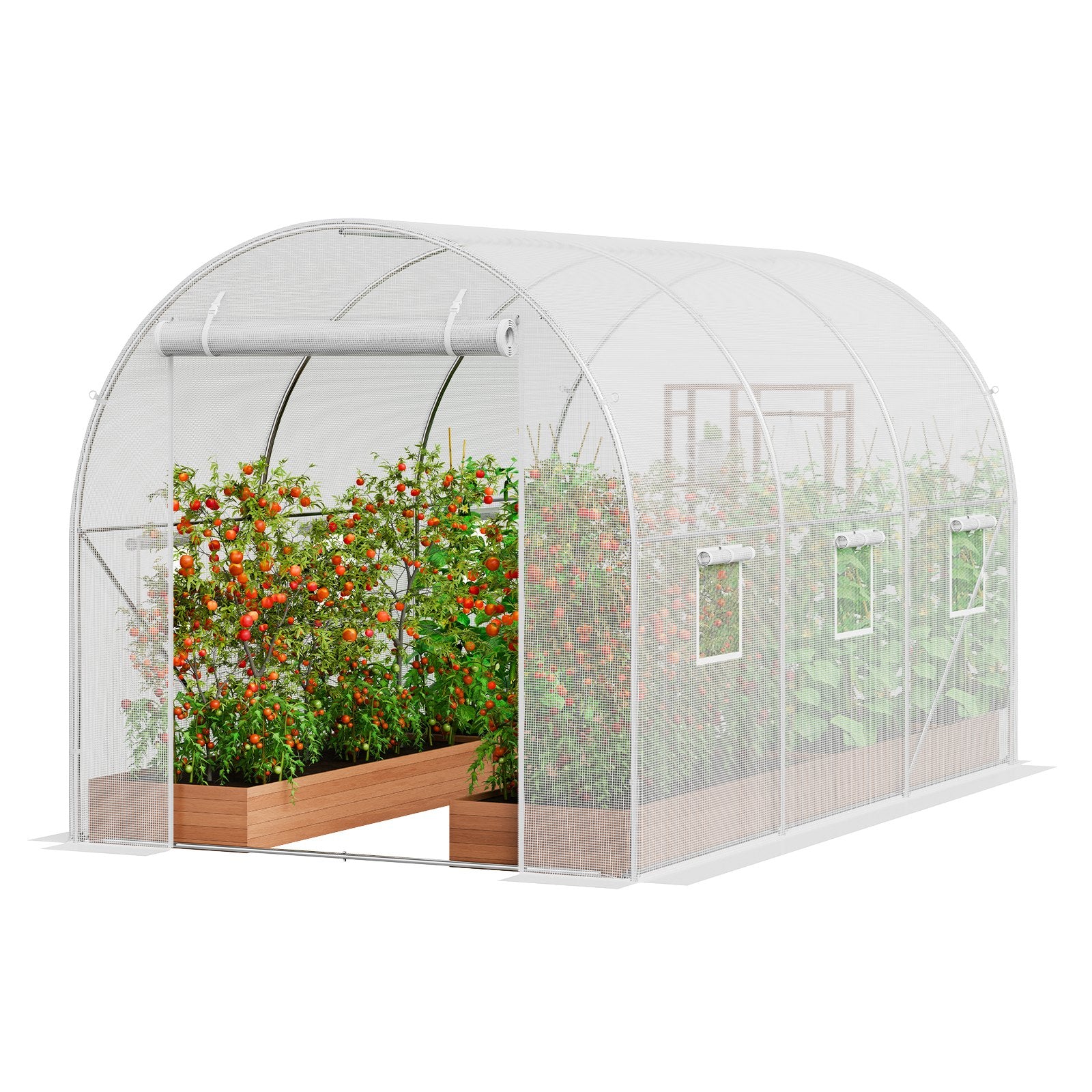 Canopies & Gazebos: VEVOR Walk-in Tunnel Greenhouse 9.58x6.43x6.23ft Galvanized Frame PE Cover White