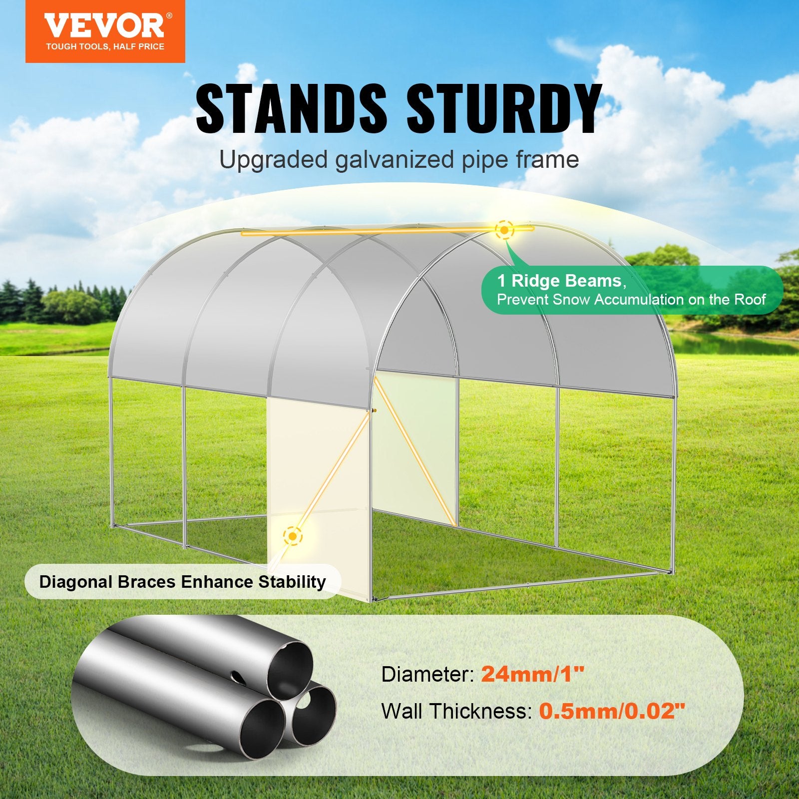 Canopies & Gazebos: VEVOR Walk-in Tunnel Greenhouse 9.58x6.43x6.23ft Galvanized Frame PE Cover White