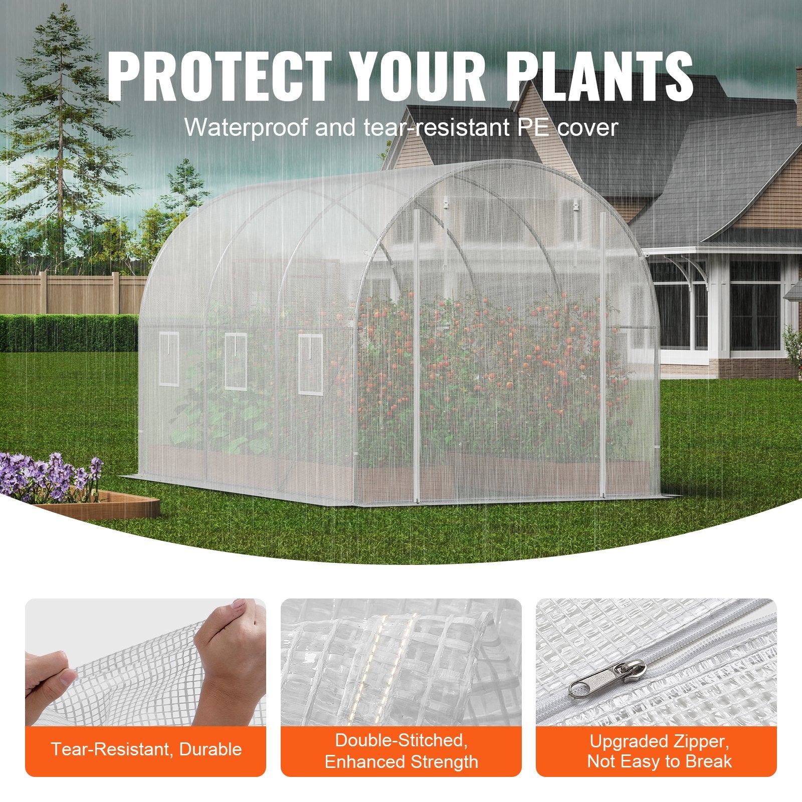 Canopies & Gazebos: VEVOR Walk-in Tunnel Greenhouse 9.58x6.43x6.23ft Galvanized Frame PE Cover White