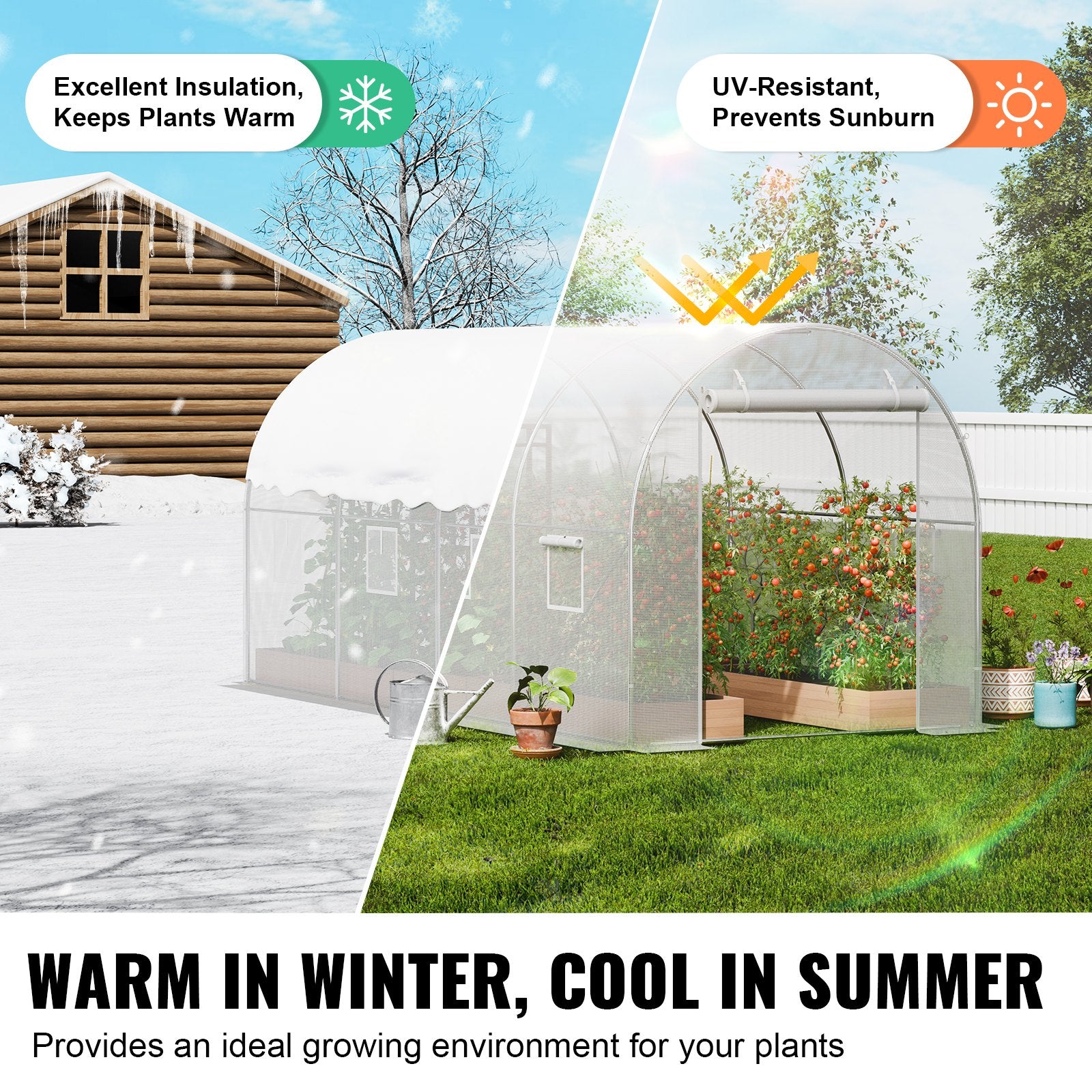 Canopies & Gazebos: VEVOR Walk-in Tunnel Greenhouse 9.58x6.43x6.23ft Galvanized Frame PE Cover White