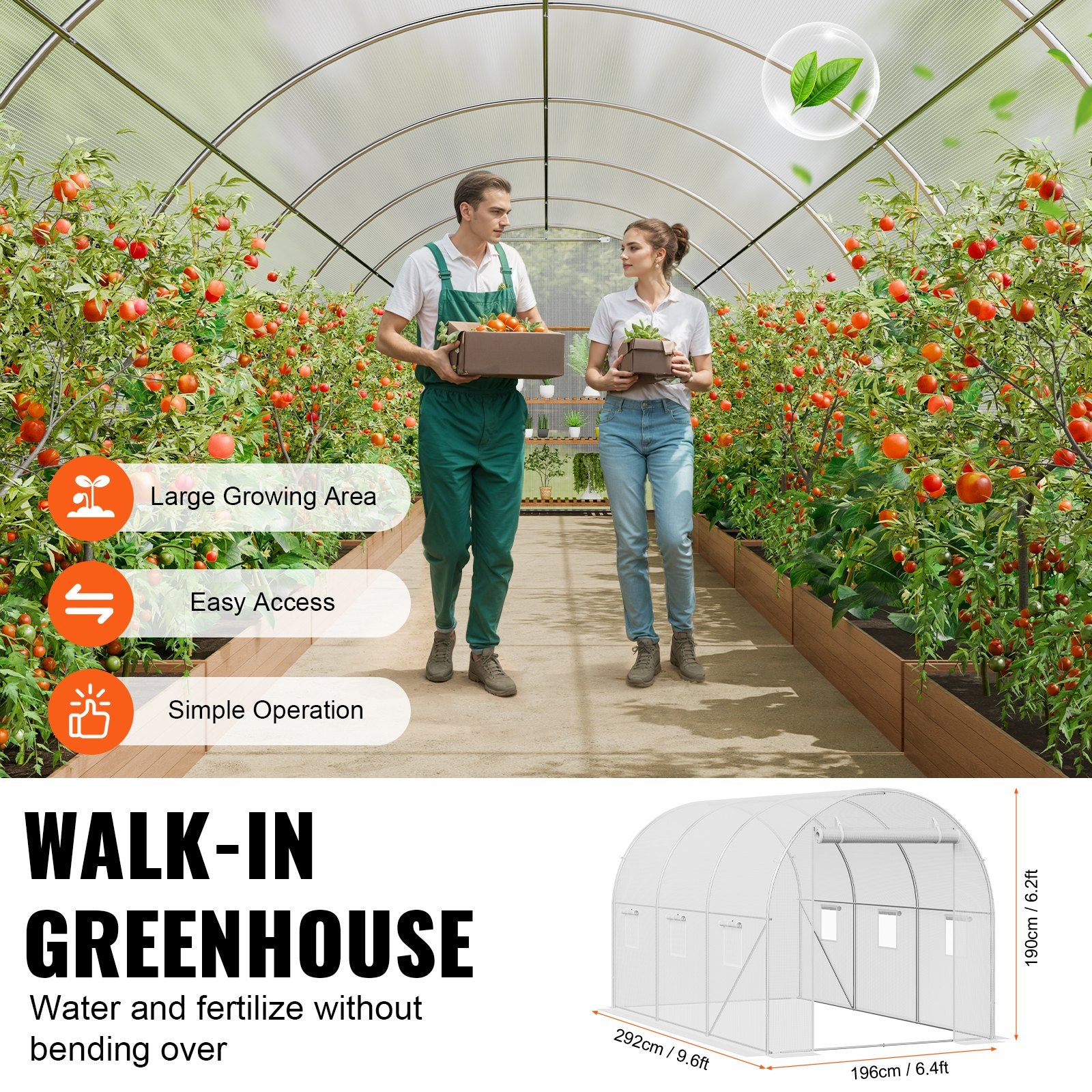 Canopies & Gazebos: VEVOR Walk-in Tunnel Greenhouse 9.58x6.43x6.23ft Galvanized Frame PE Cover White