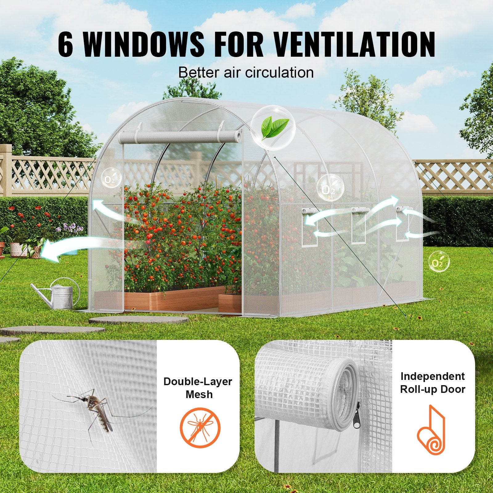 Canopies & Gazebos: VEVOR Walk-in Tunnel Greenhouse 9.58x6.43x6.23ft Galvanized Frame PE Cover White