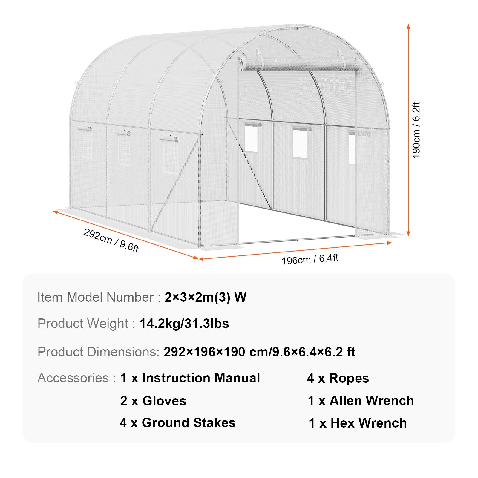 Canopies & Gazebos: VEVOR Walk-in Tunnel Greenhouse 9.58x6.43x6.23ft Galvanized Frame PE Cover White