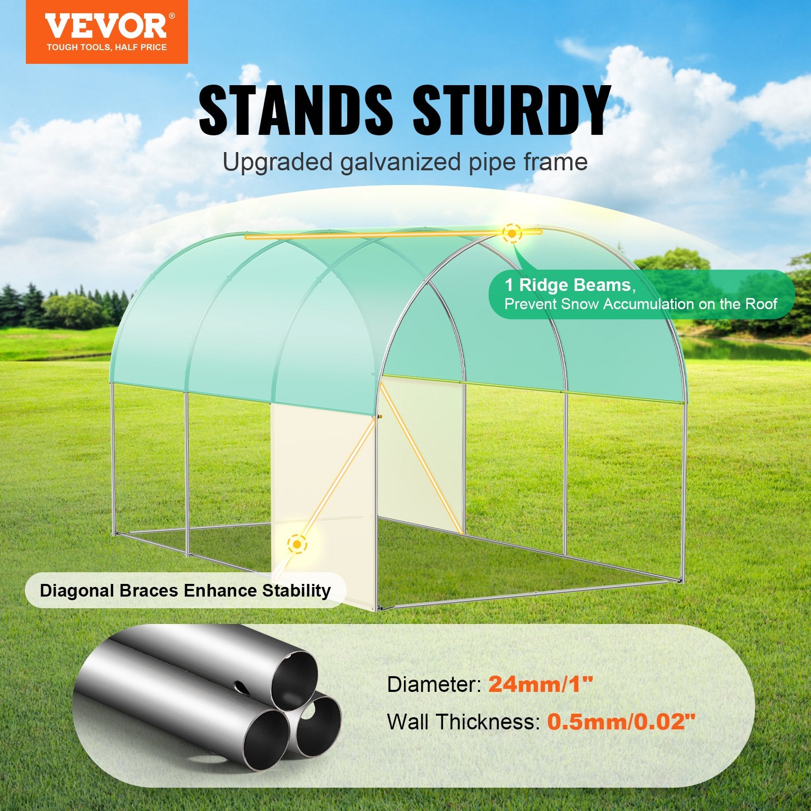 Canopies & Gazebos: VEVOR Walk-in Tunnel Greenhouse 9.58x6.43x6.23ft Galvanized Frame PE Cover Green