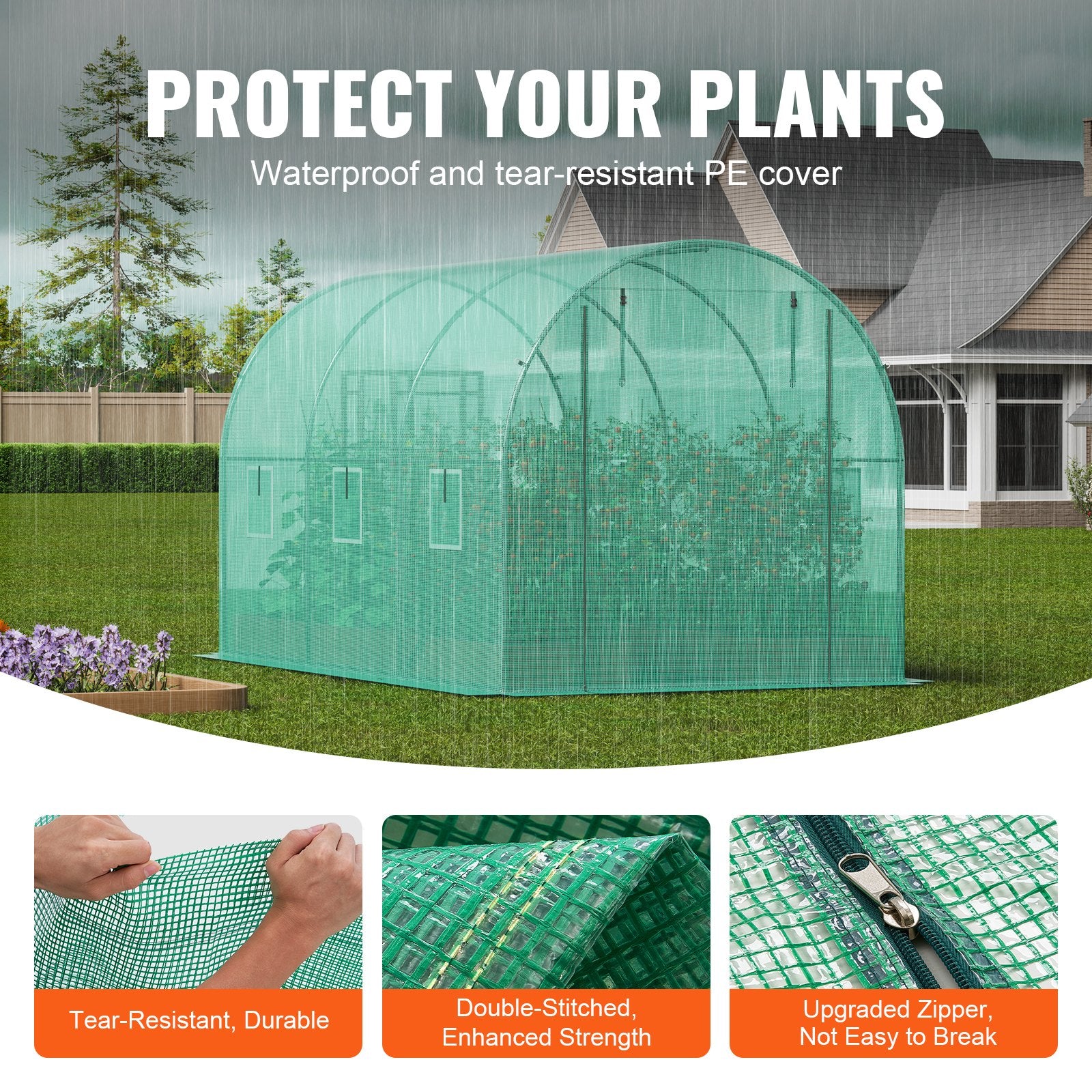 Canopies & Gazebos: VEVOR Walk-in Tunnel Greenhouse 11.32x6.4x6.3ft Galvanized Frame PE Cover Green