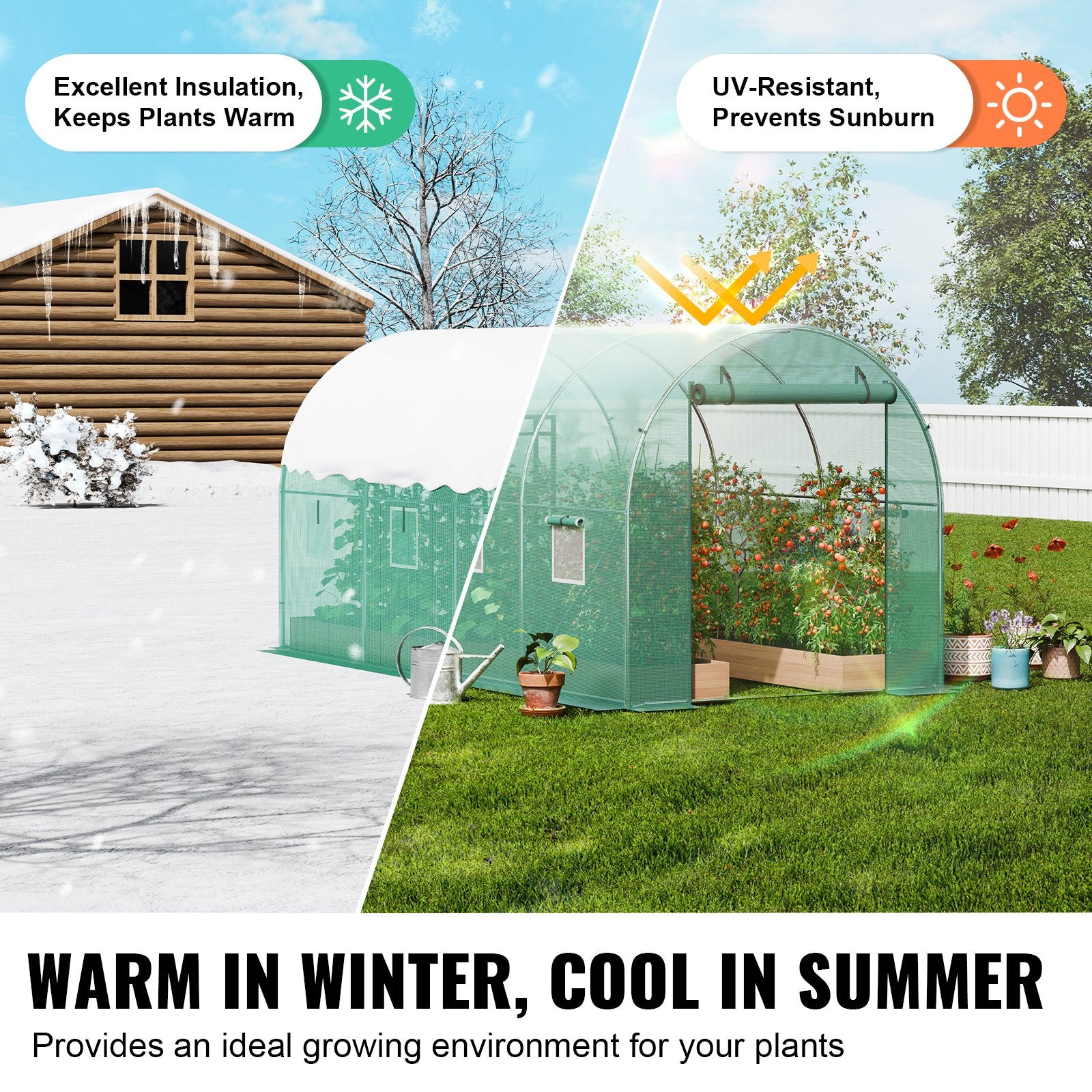 Canopies & Gazebos: VEVOR Walk-in Tunnel Greenhouse 11.32x6.4x6.3ft Galvanized Frame PE Cover Green