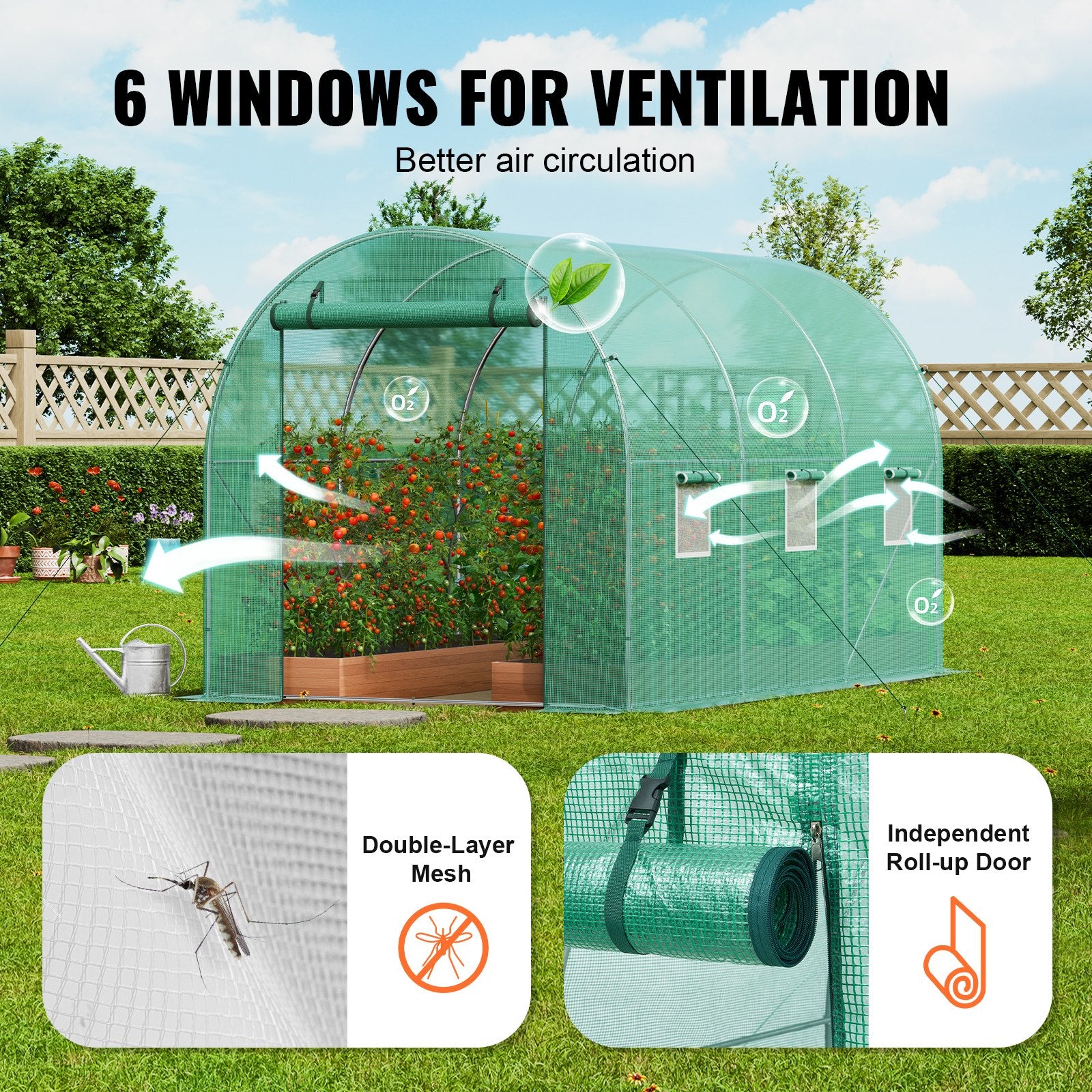Canopies & Gazebos: VEVOR Walk-in Tunnel Greenhouse 11.32x6.4x6.3ft Galvanized Frame PE Cover Green