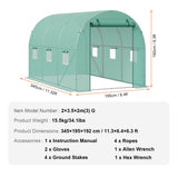 Canopies & Gazebos: VEVOR Walk-in Tunnel Greenhouse 11.32x6.4x6.3ft Galvanized Frame PE Cover Green