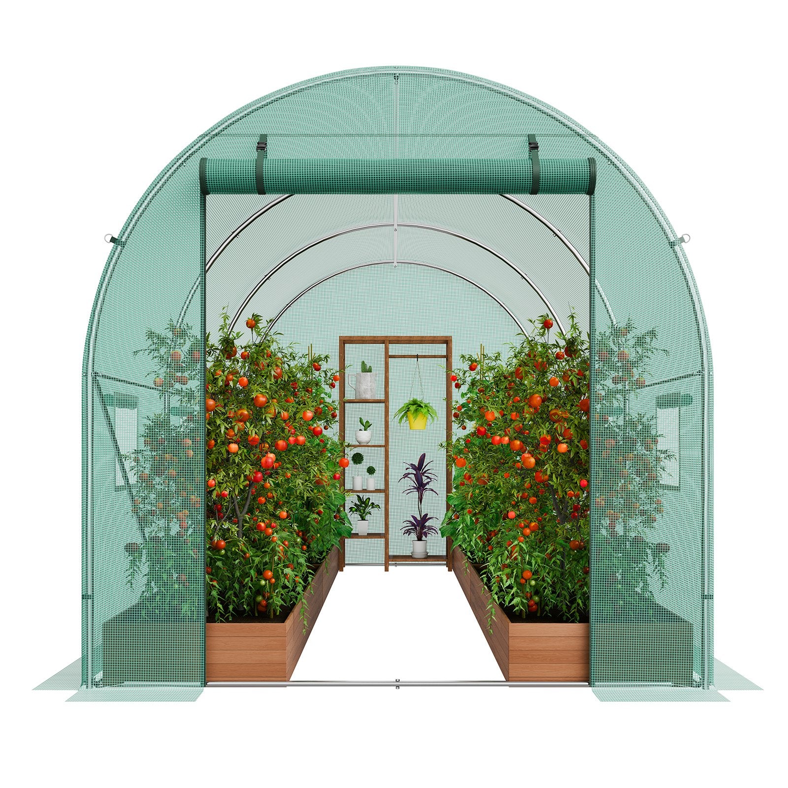 Canopies & Gazebos: VEVOR Walk-in Tunnel Greenhouse 11.32x6.4x6.3ft Galvanized Frame PE Cover Green