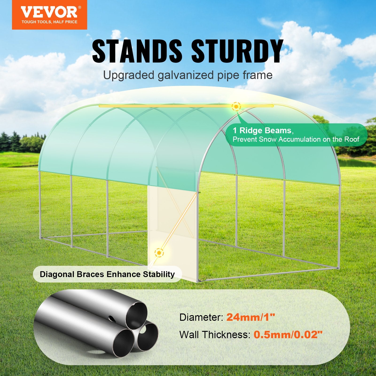 Canopies & Gazebos: VEVOR Walk-in Tunnel Greenhouse 14.6x6.36x6.3ft Galvanized Frame PE Cover Green
