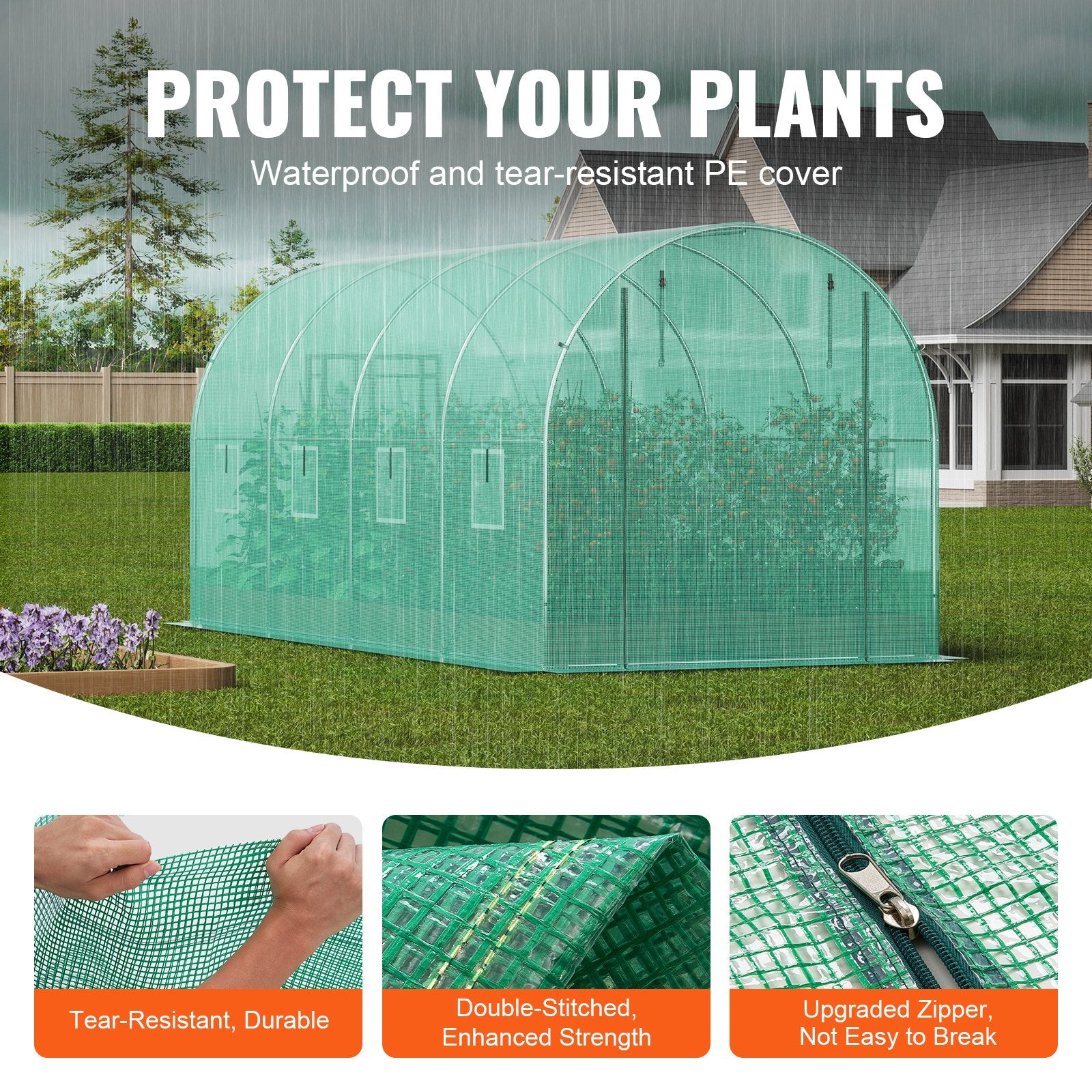 Canopies & Gazebos: VEVOR Walk-in Tunnel Greenhouse 14.6x6.36x6.3ft Galvanized Frame PE Cover Green