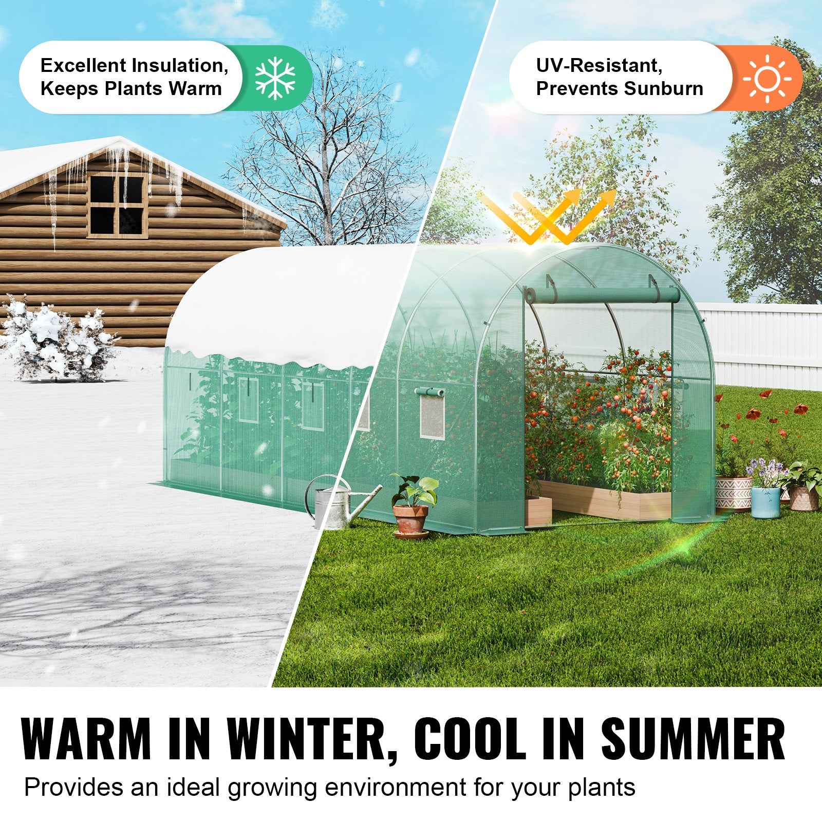 Canopies & Gazebos: VEVOR Walk-in Tunnel Greenhouse 14.6x6.36x6.3ft Galvanized Frame PE Cover Green