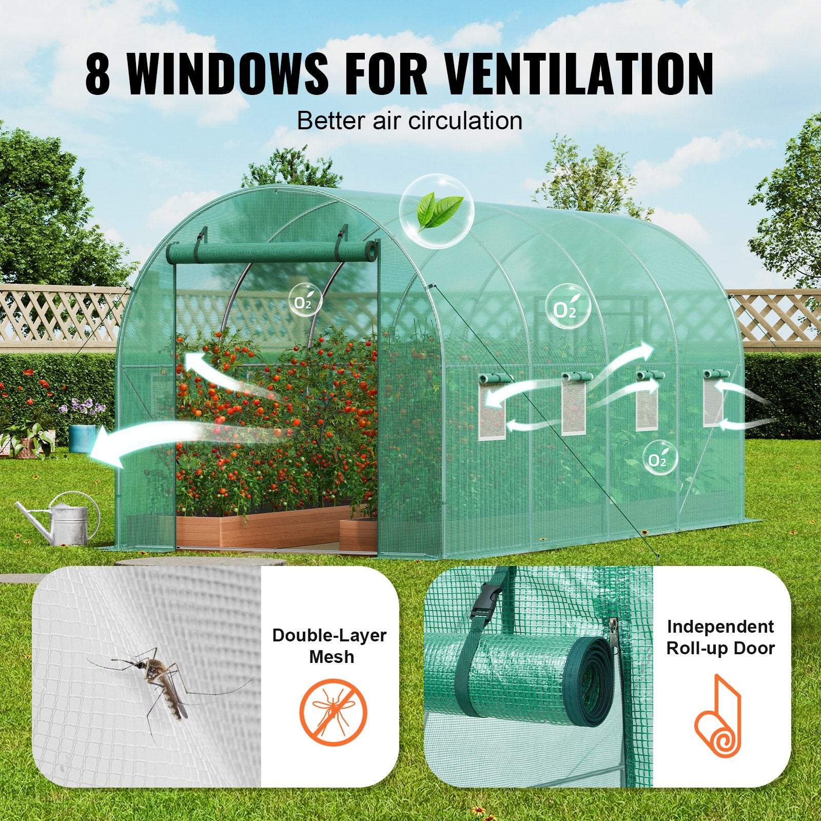 Canopies & Gazebos: VEVOR Walk-in Tunnel Greenhouse 14.6x6.36x6.3ft Galvanized Frame PE Cover Green