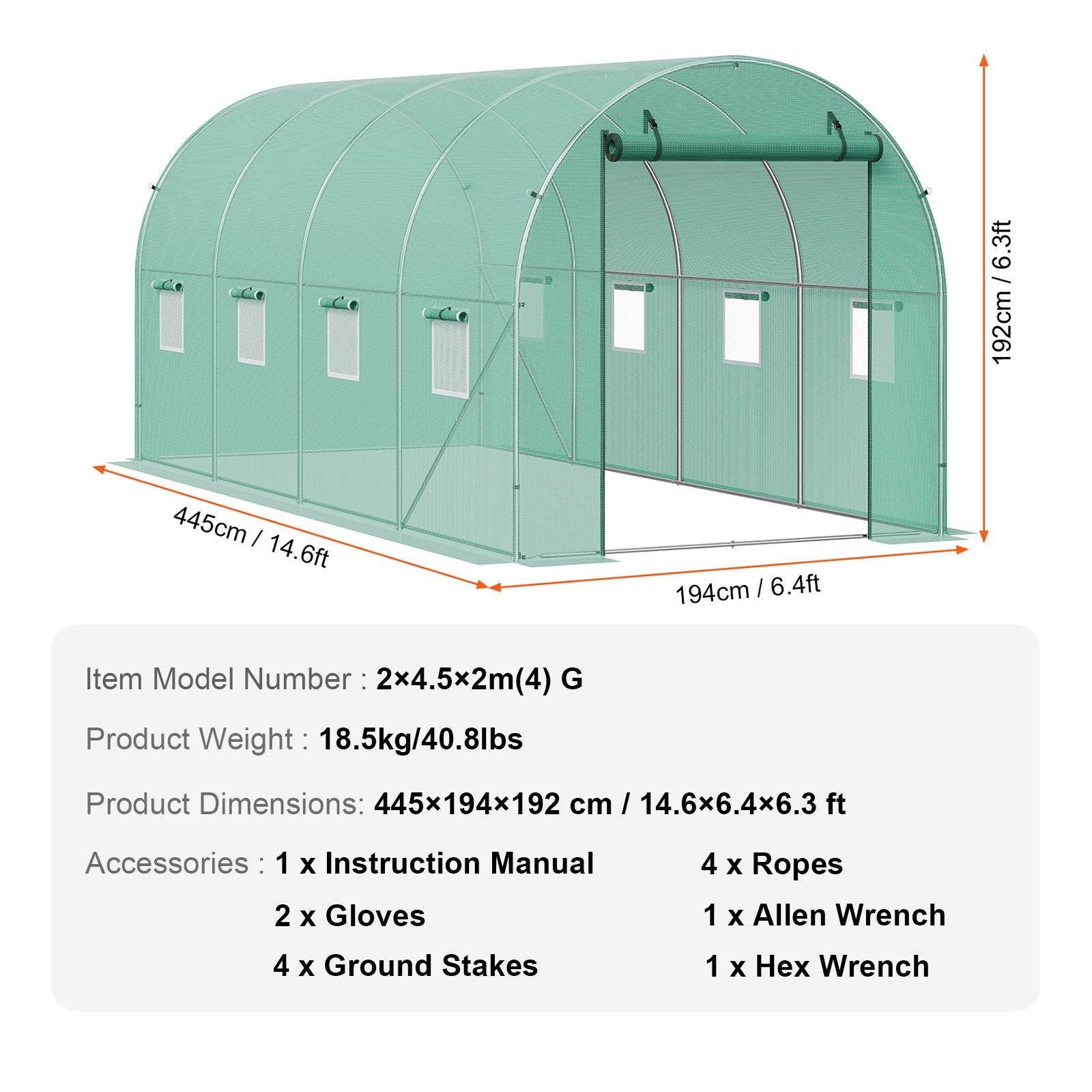 Canopies & Gazebos: VEVOR Walk-in Tunnel Greenhouse 14.6x6.36x6.3ft Galvanized Frame PE Cover Green