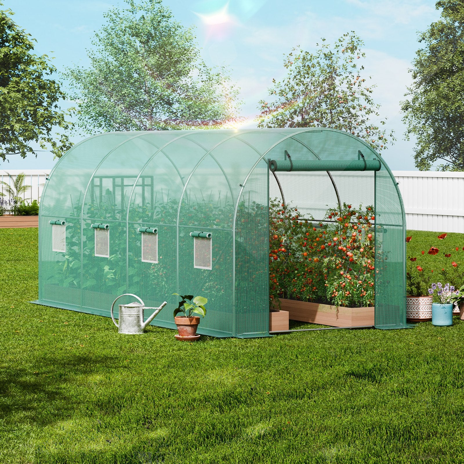 Canopies & Gazebos: VEVOR Walk-in Tunnel Greenhouse 14.6x6.36x6.3ft Galvanized Frame PE Cover Green