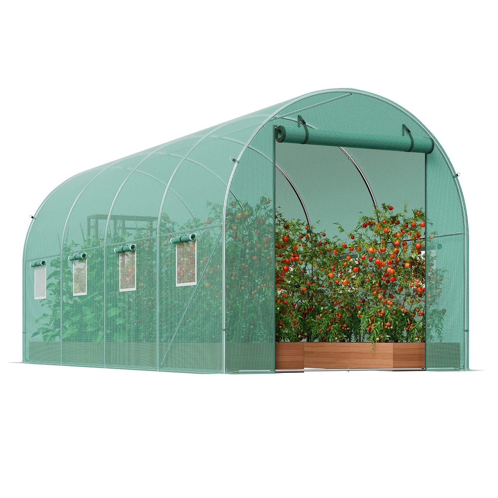 Canopies & Gazebos: VEVOR Walk-in Tunnel Greenhouse 14.6x6.36x6.3ft Galvanized Frame PE Cover Green
