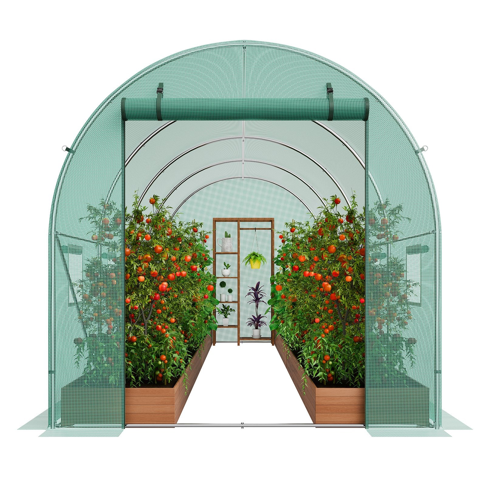 Canopies & Gazebos: VEVOR Walk-in Tunnel Greenhouse 14.6x6.36x6.3ft Galvanized Frame PE Cover Green