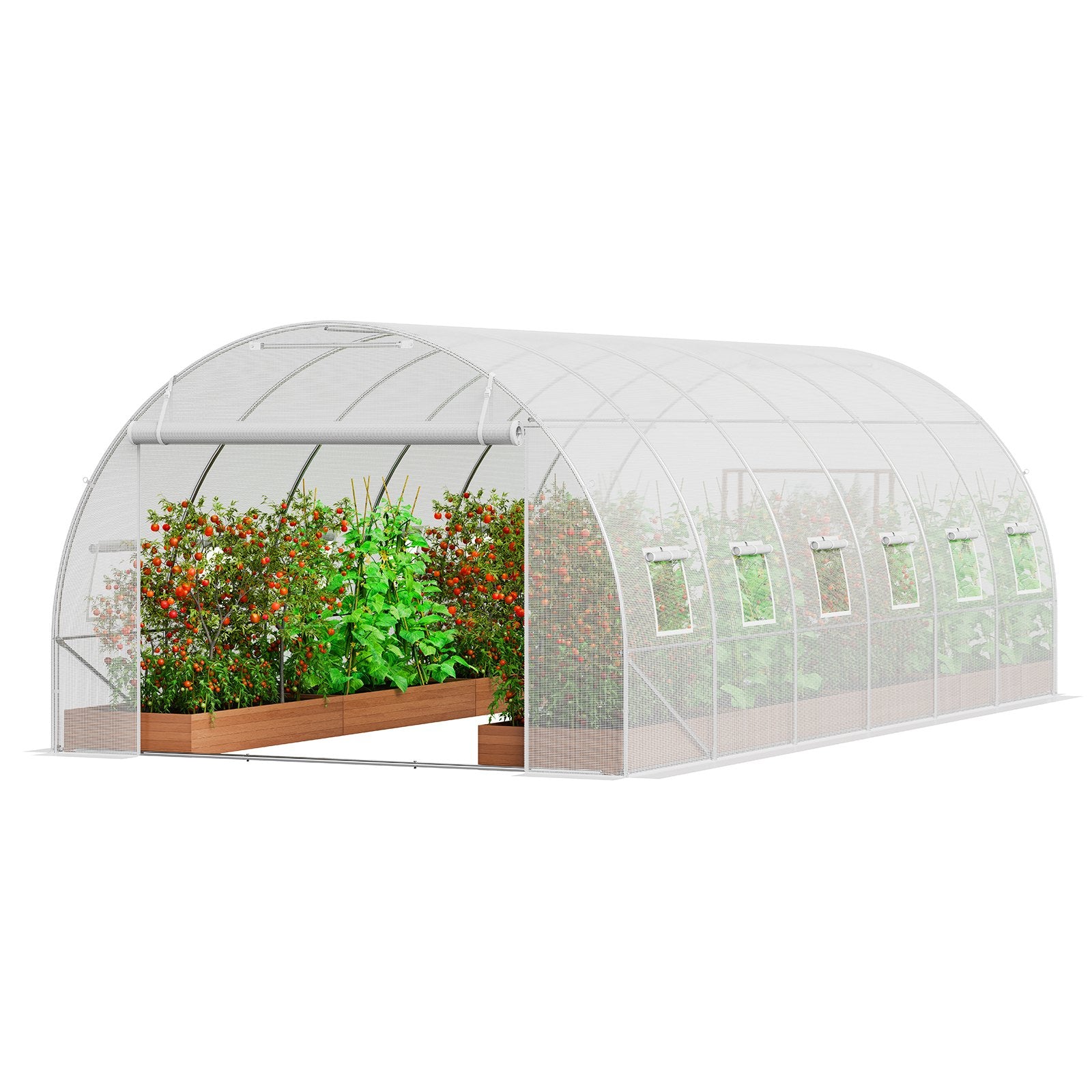 Canopies & Gazebos: VEVOR Walk-in Tunnel Greenhouse, 19.4x9.7x6.5 ft Hoop House Greenhouse Tunnel, Plant Hot House with Galvanized Steel Frame, White PE Cover, Roll-up Zipper Door and 12 Windows for Outdoor