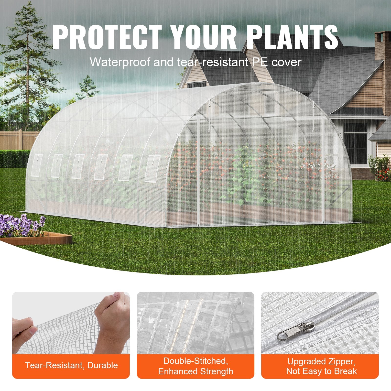 Canopies & Gazebos: VEVOR Walk-in Tunnel Greenhouse, 19.4x9.7x6.5 ft Hoop House Greenhouse Tunnel, Plant Hot House with Galvanized Steel Frame, White PE Cover, Roll-up Zipper Door and 12 Windows for Outdoor