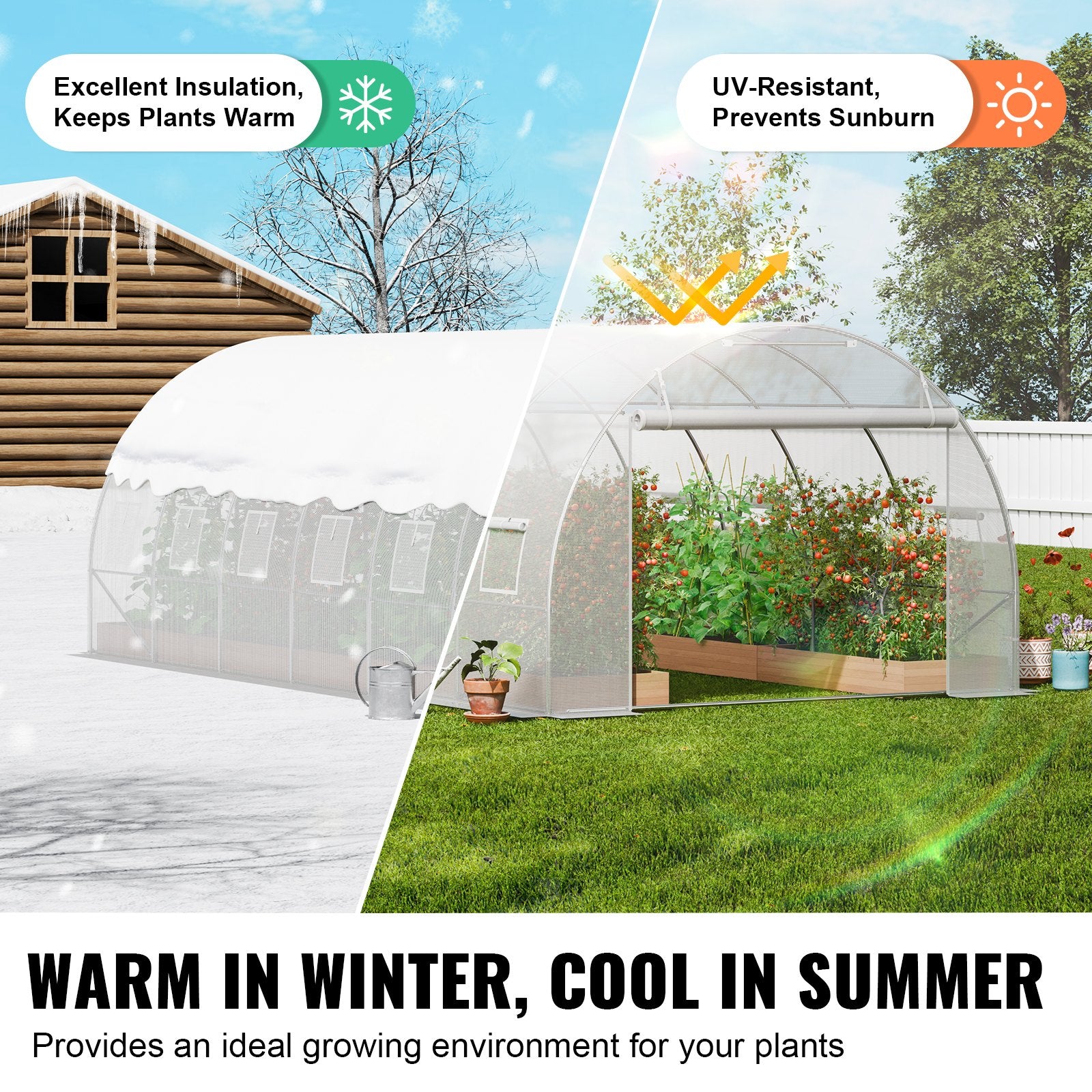 Canopies & Gazebos: VEVOR Walk-in Tunnel Greenhouse, 19.4x9.7x6.5 ft Hoop House Greenhouse Tunnel, Plant Hot House with Galvanized Steel Frame, White PE Cover, Roll-up Zipper Door and 12 Windows for Outdoor