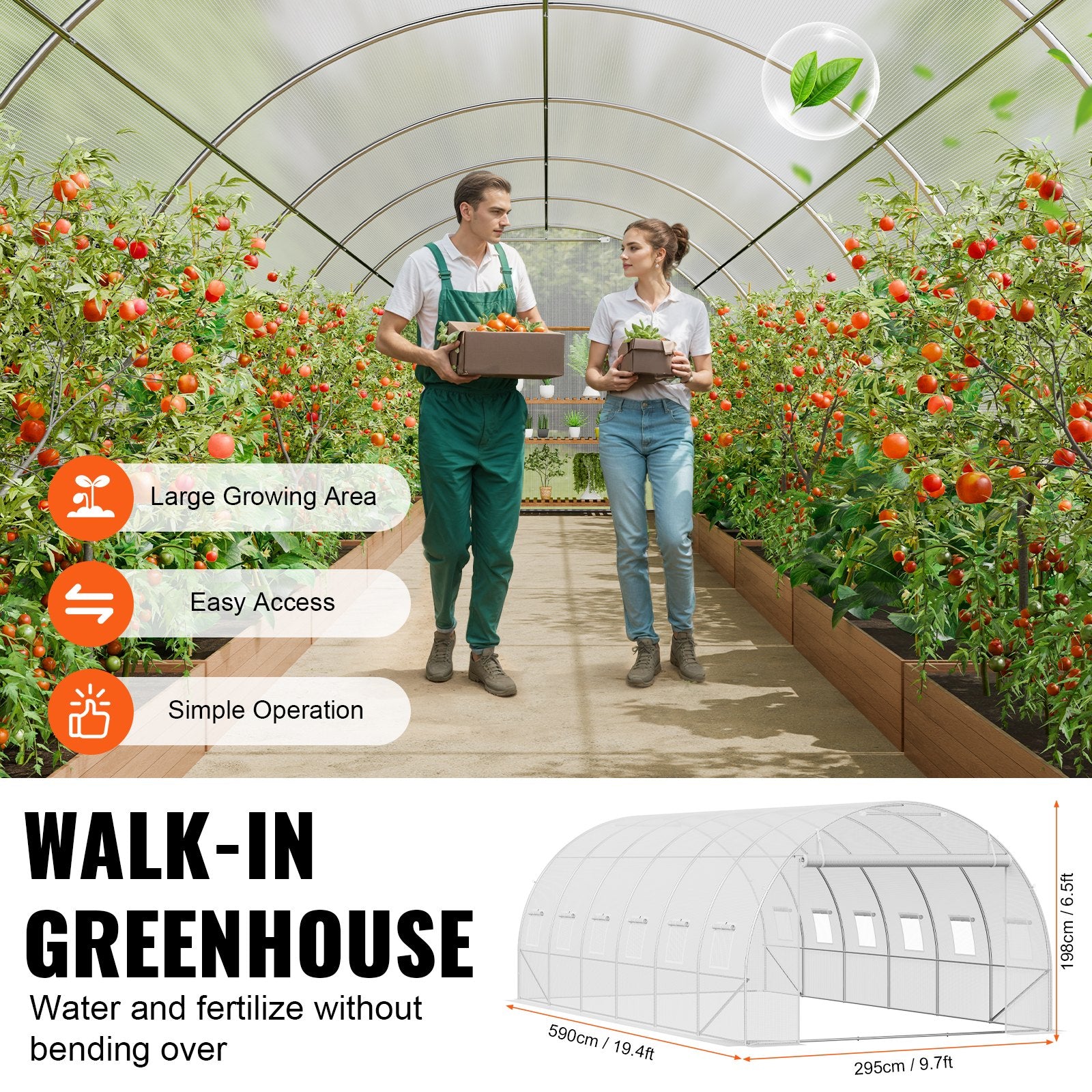 Canopies & Gazebos: VEVOR Walk-in Tunnel Greenhouse, 19.4x9.7x6.5 ft Hoop House Greenhouse Tunnel, Plant Hot House with Galvanized Steel Frame, White PE Cover, Roll-up Zipper Door and 12 Windows for Outdoor