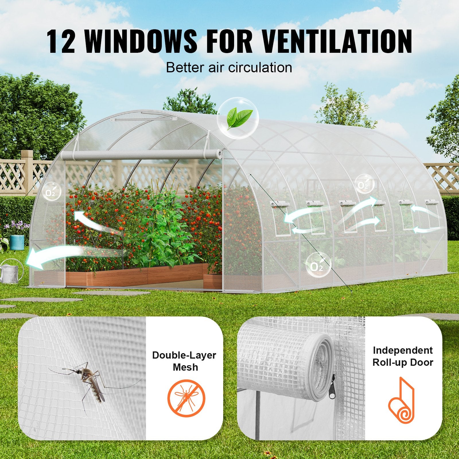 Canopies & Gazebos: VEVOR Walk-in Tunnel Greenhouse, 19.4x9.7x6.5 ft Hoop House Greenhouse Tunnel, Plant Hot House with Galvanized Steel Frame, White PE Cover, Roll-up Zipper Door and 12 Windows for Outdoor
