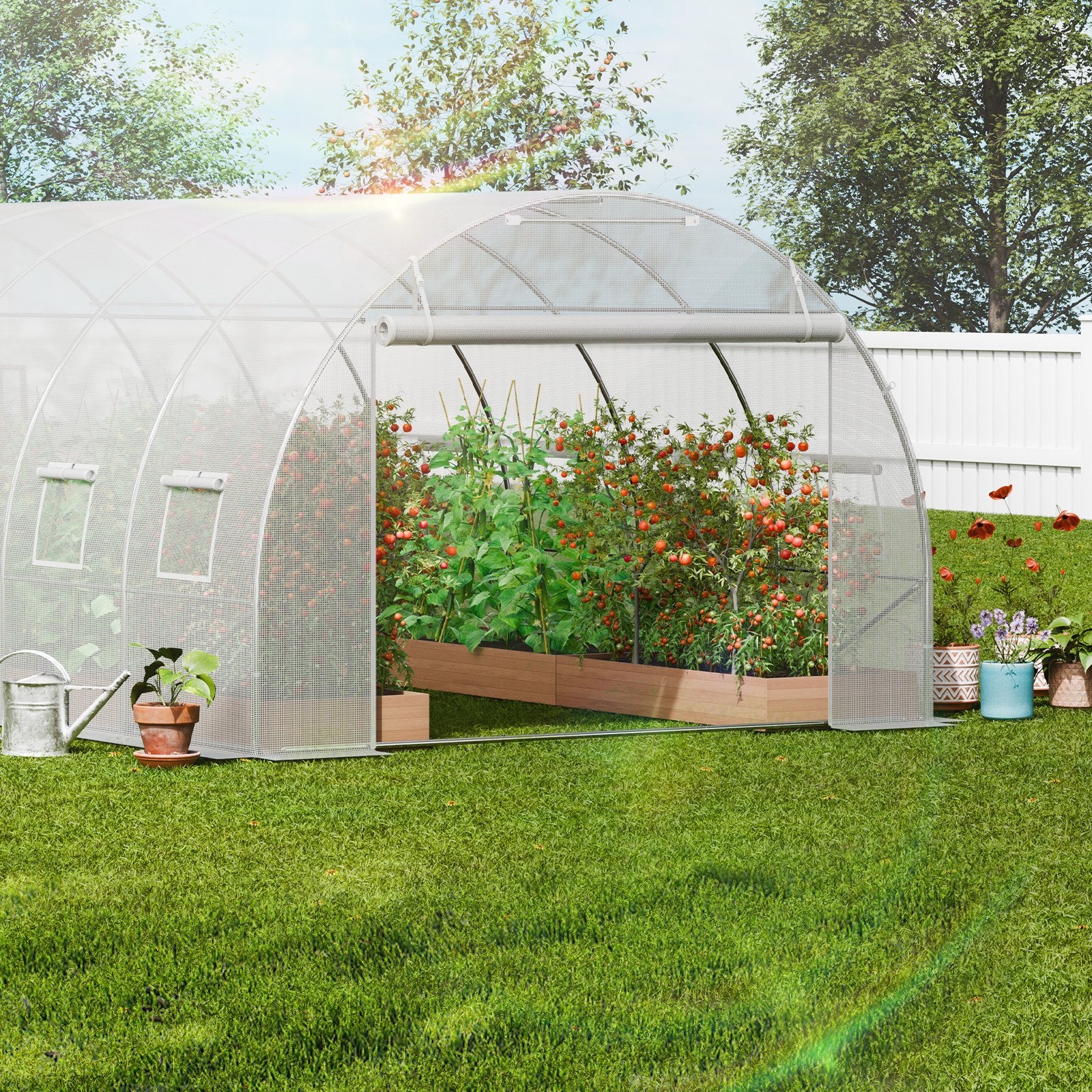Canopies & Gazebos: VEVOR Walk-in Tunnel Greenhouse, 19.4x9.7x6.5 ft Hoop House Greenhouse Tunnel, Plant Hot House with Galvanized Steel Frame, White PE Cover, Roll-up Zipper Door and 12 Windows for Outdoor