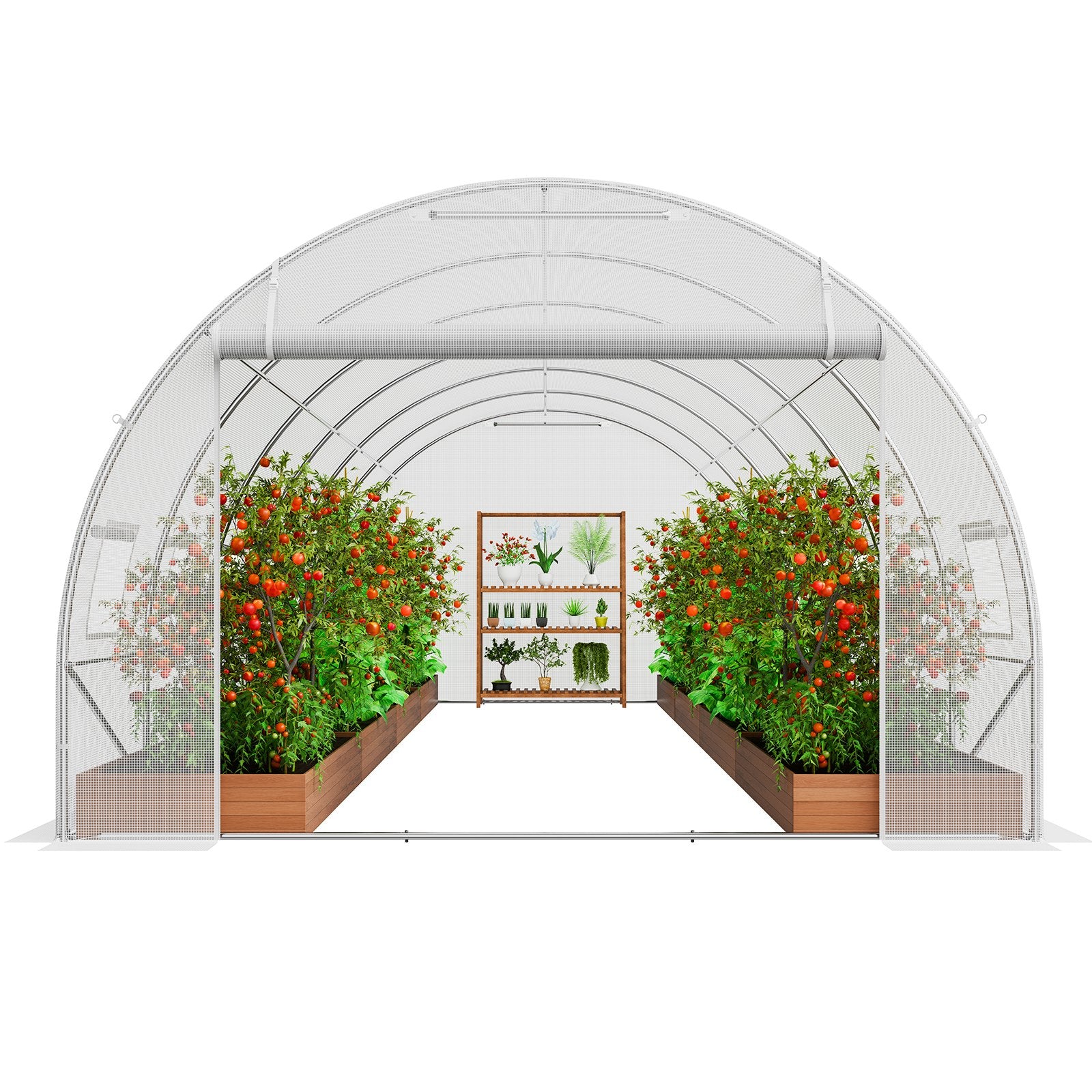 Canopies & Gazebos: VEVOR Walk-in Tunnel Greenhouse, 19.4x9.7x6.5 ft Hoop House Greenhouse Tunnel, Plant Hot House with Galvanized Steel Frame, White PE Cover, Roll-up Zipper Door and 12 Windows for Outdoor